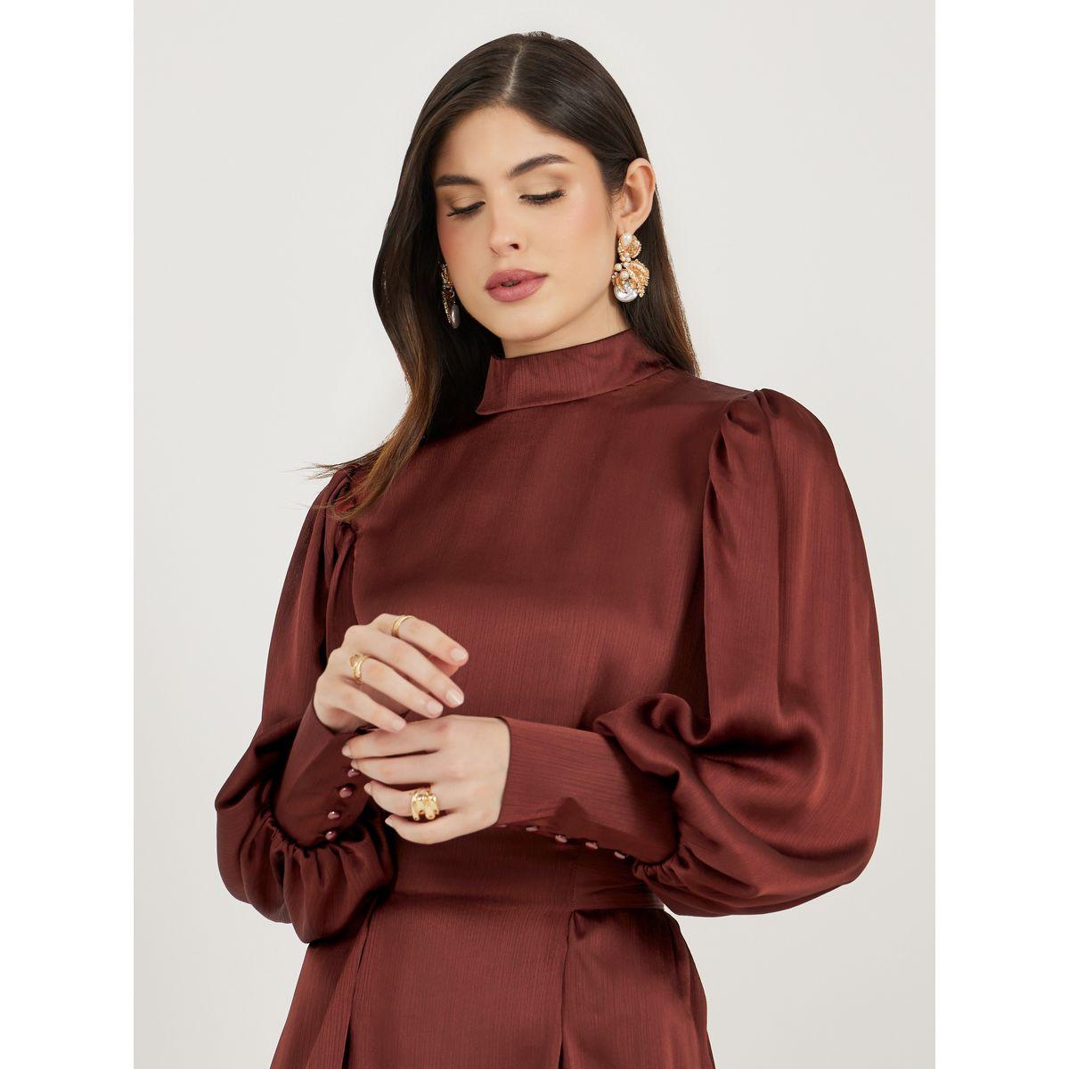 Styli Solid Balloon Sleeves A-Line Maxi Dress-women-clothing-dresses-image-5