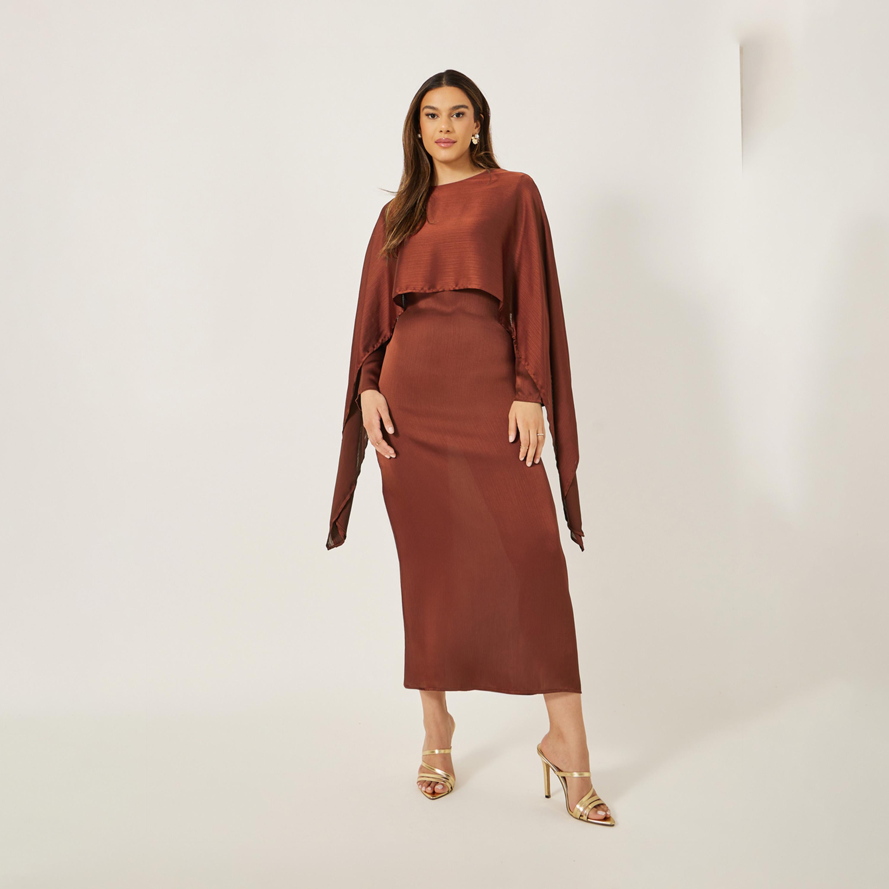 Styli Plain Cape Sleeve Shift Maxi Dress-women-clothing-dresses-image-1