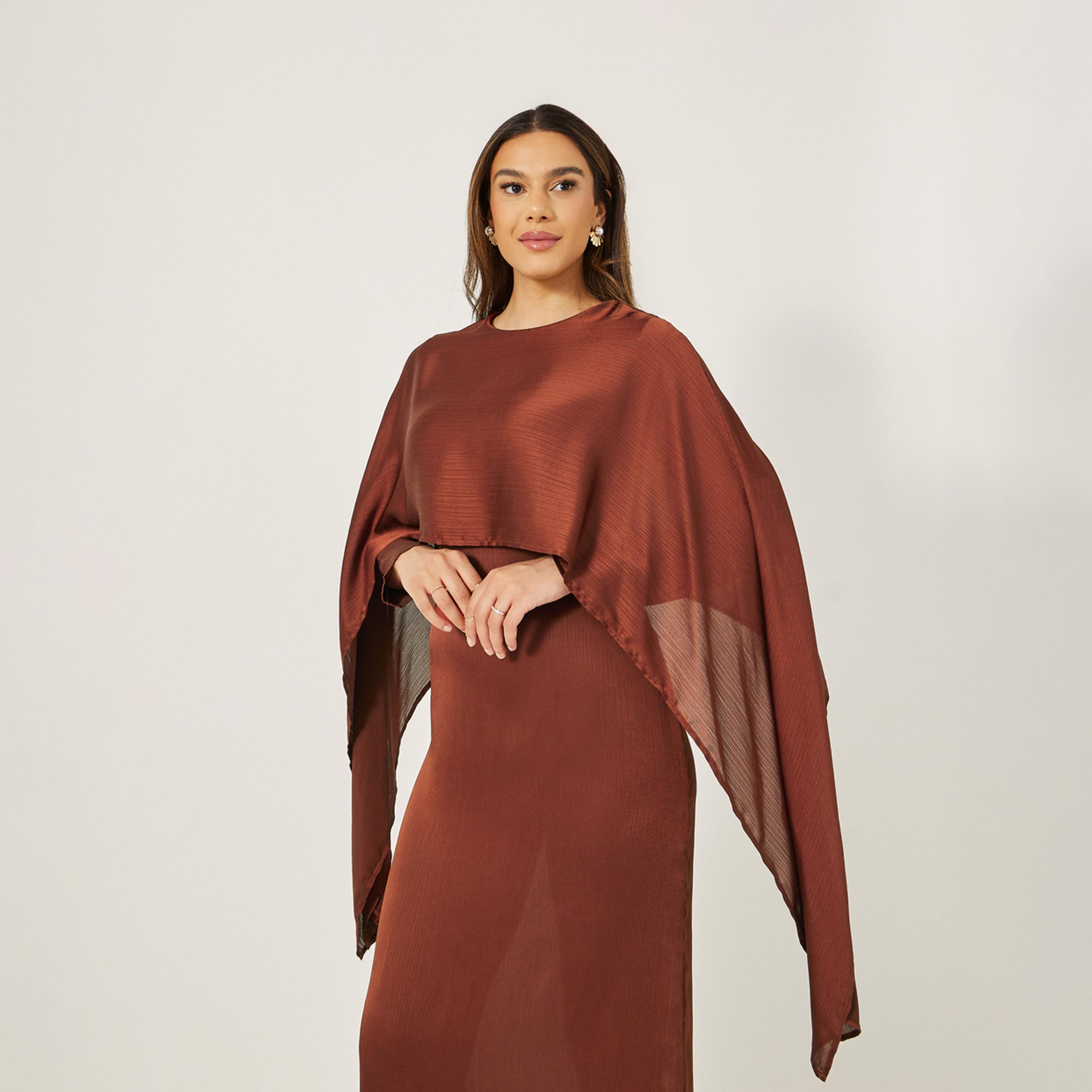 Styli Plain Cape Sleeve Shift Maxi Dress-women-clothing-dresses-image-3