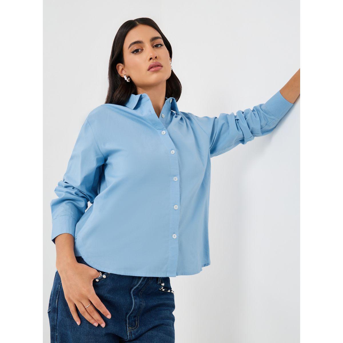 Styli Solid Oxford Oversized Fit Shirt with High Low Hem-women-clothing-shirtsandblouses-shirts-image-1