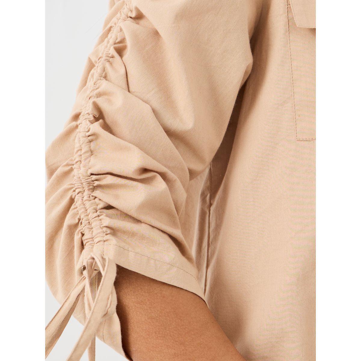 بلوزة فضفاضة سادة مع أكمام بأربطة وتفاصيل جيب-women-clothing-shirtsandblouses-shirts-image-3