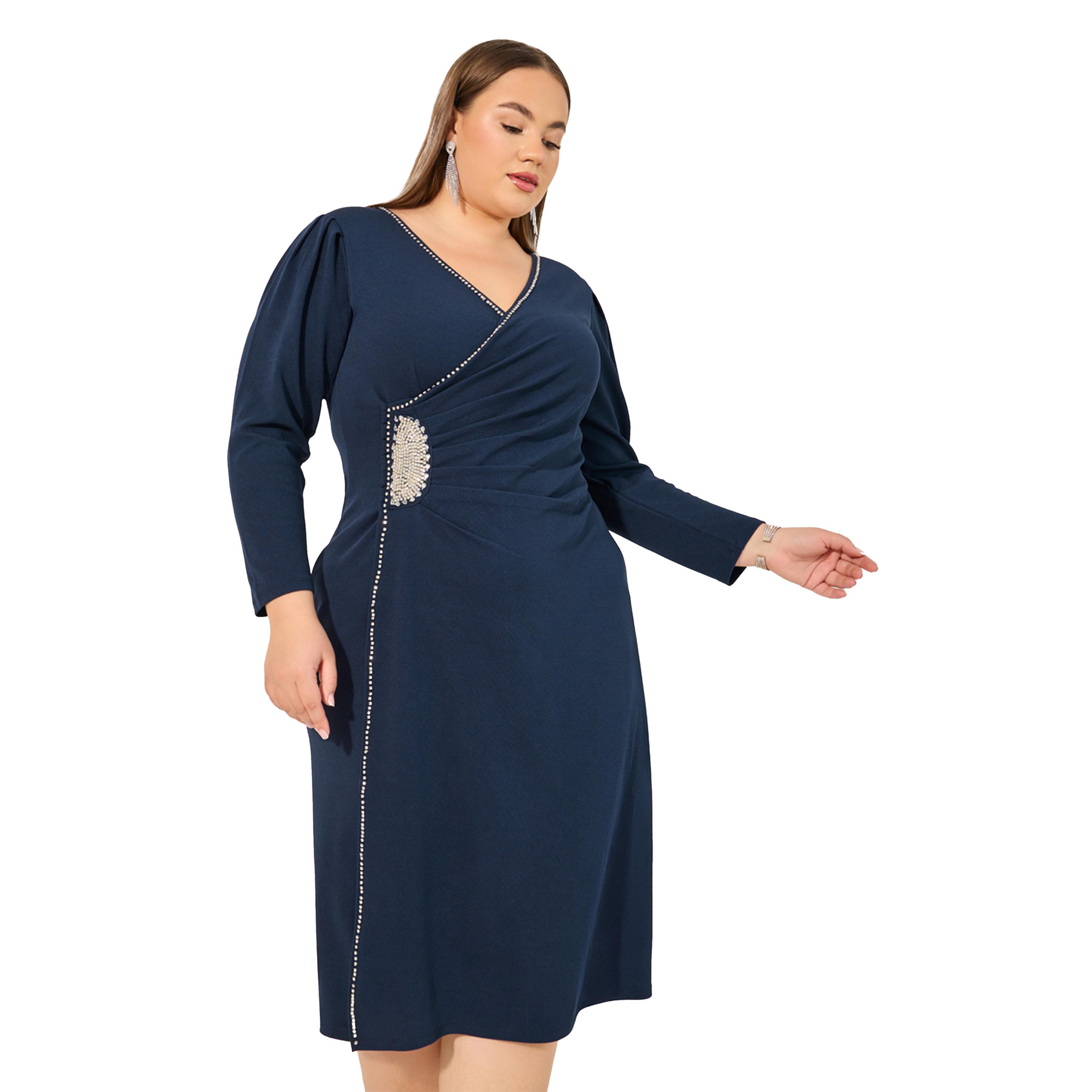Styli Plus Size Embellished Wrap Look Sheath Midi Dress-women-clothing-dresses-image-3