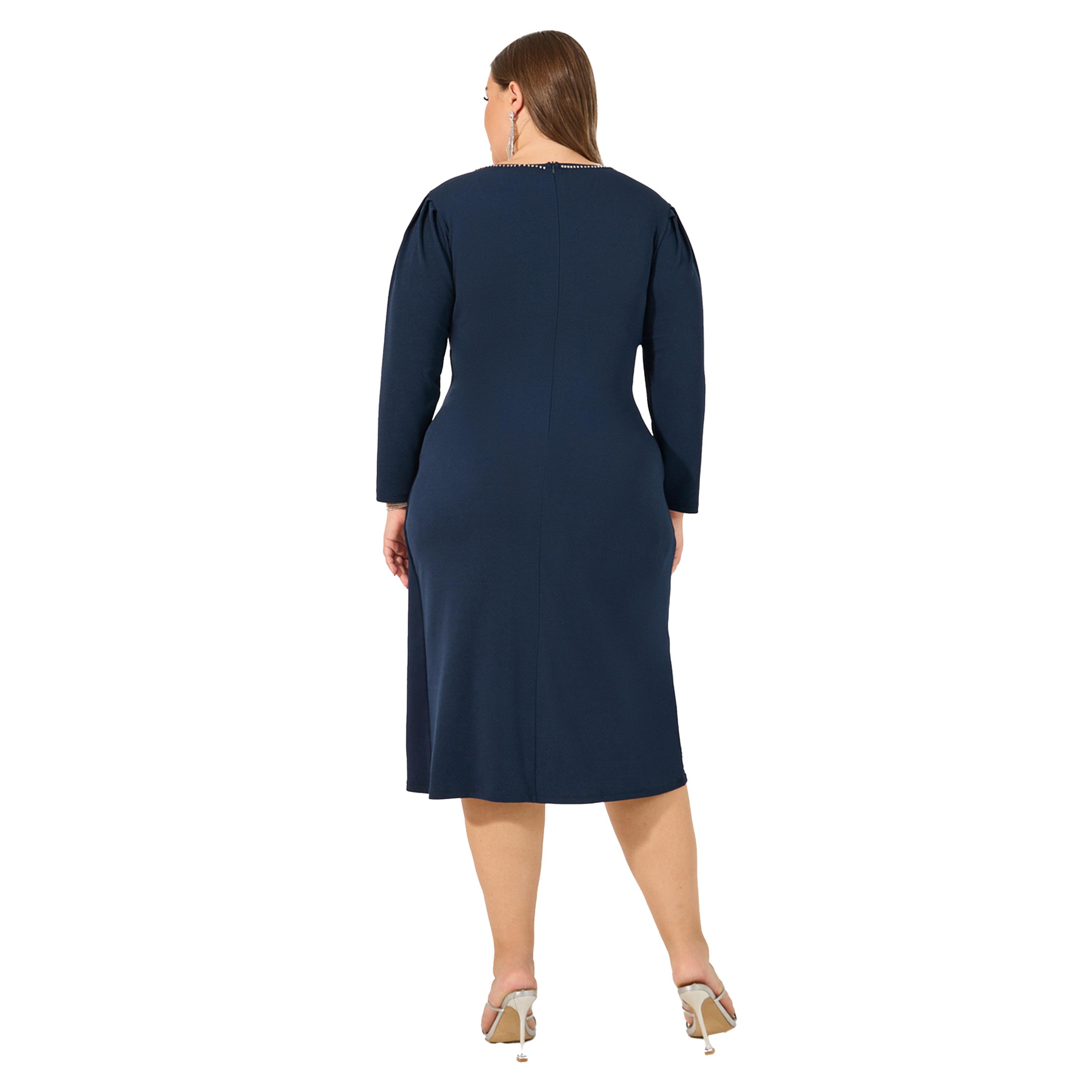 Styli Plus Size Embellished Wrap Look Sheath Midi Dress-women-clothing-dresses-image-5