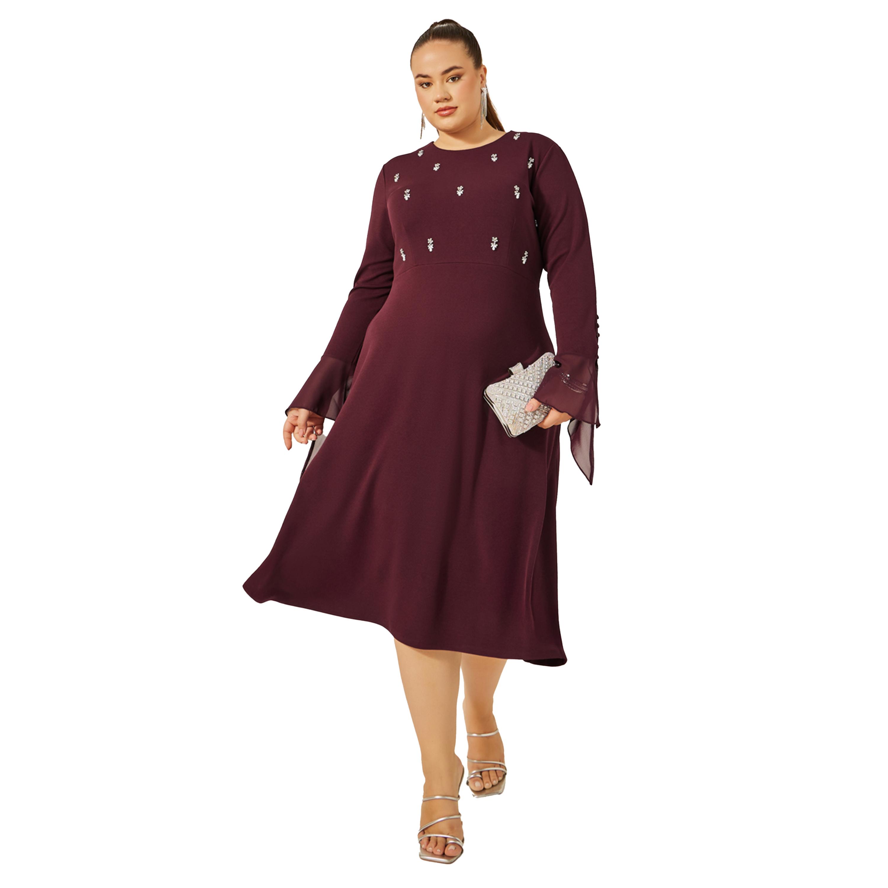 Styli Plus Size Embellished Long Sleeves A-Line Midi Dress-women-clothing-dresses-image-1
