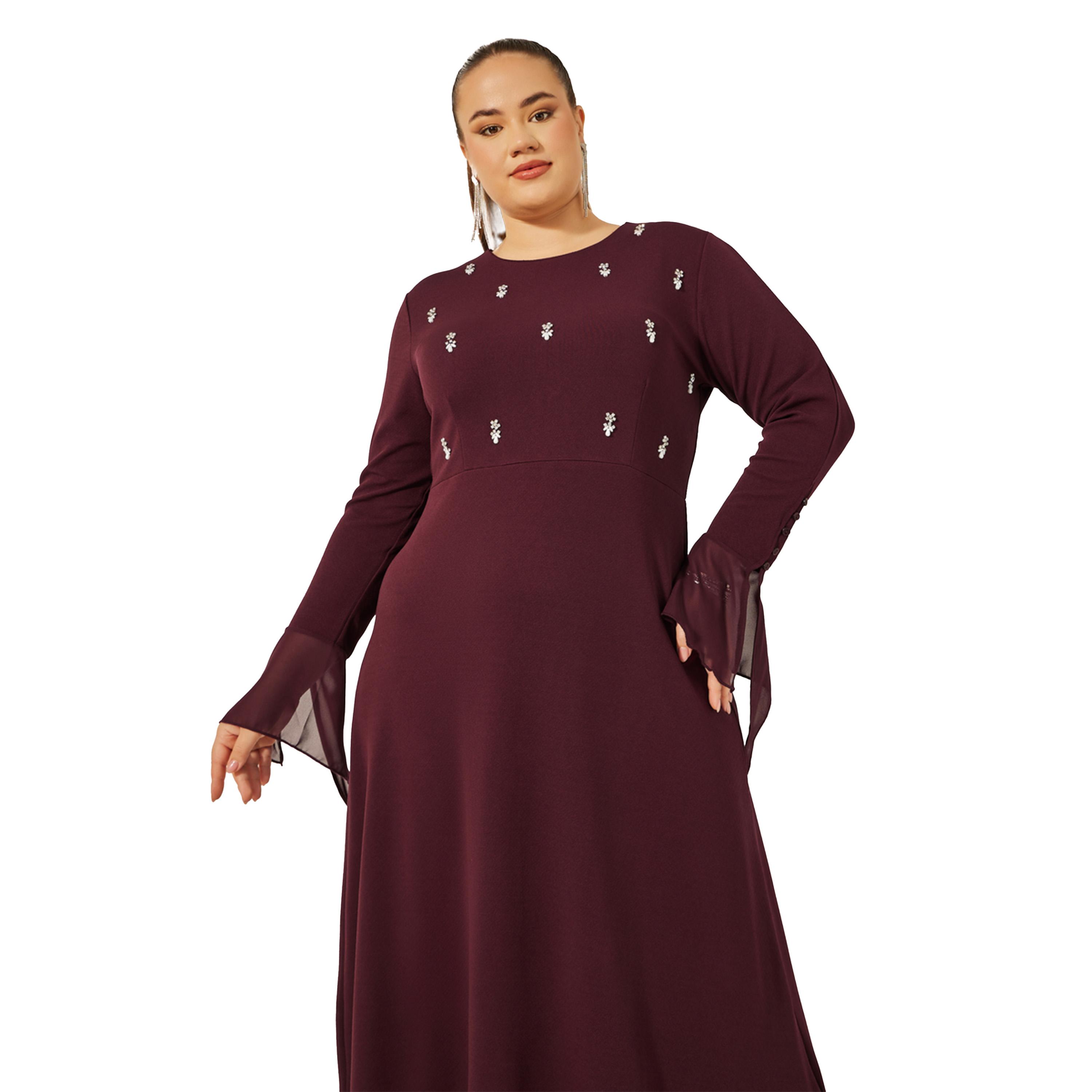 Styli Plus Size Embellished Long Sleeves A-Line Midi Dress-women-clothing-dresses-image-3
