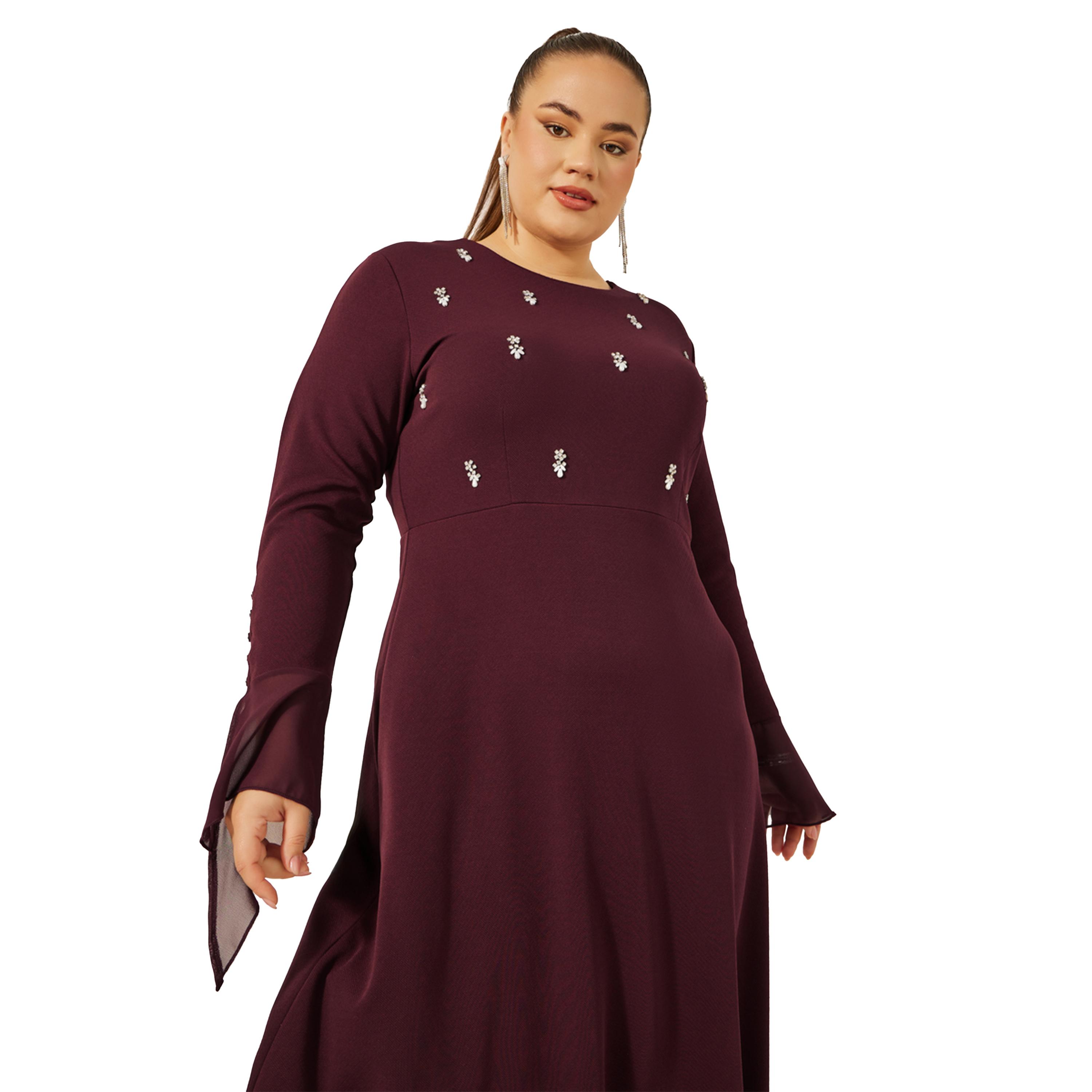 Styli Plus Size Embellished Long Sleeves A-Line Midi Dress-women-clothing-dresses-image-4
