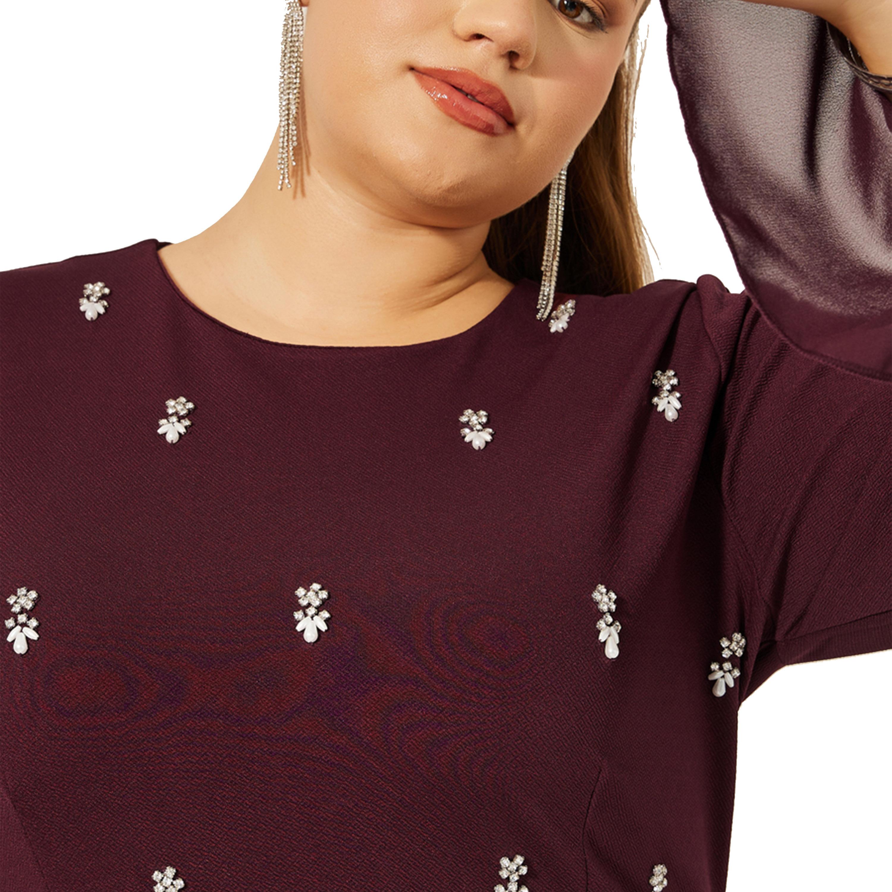 ستايلي - فستان ميدي بأكمام طويلة على شكل حرف A ومقاسات كبير ة-women-clothing-dresses-image-5