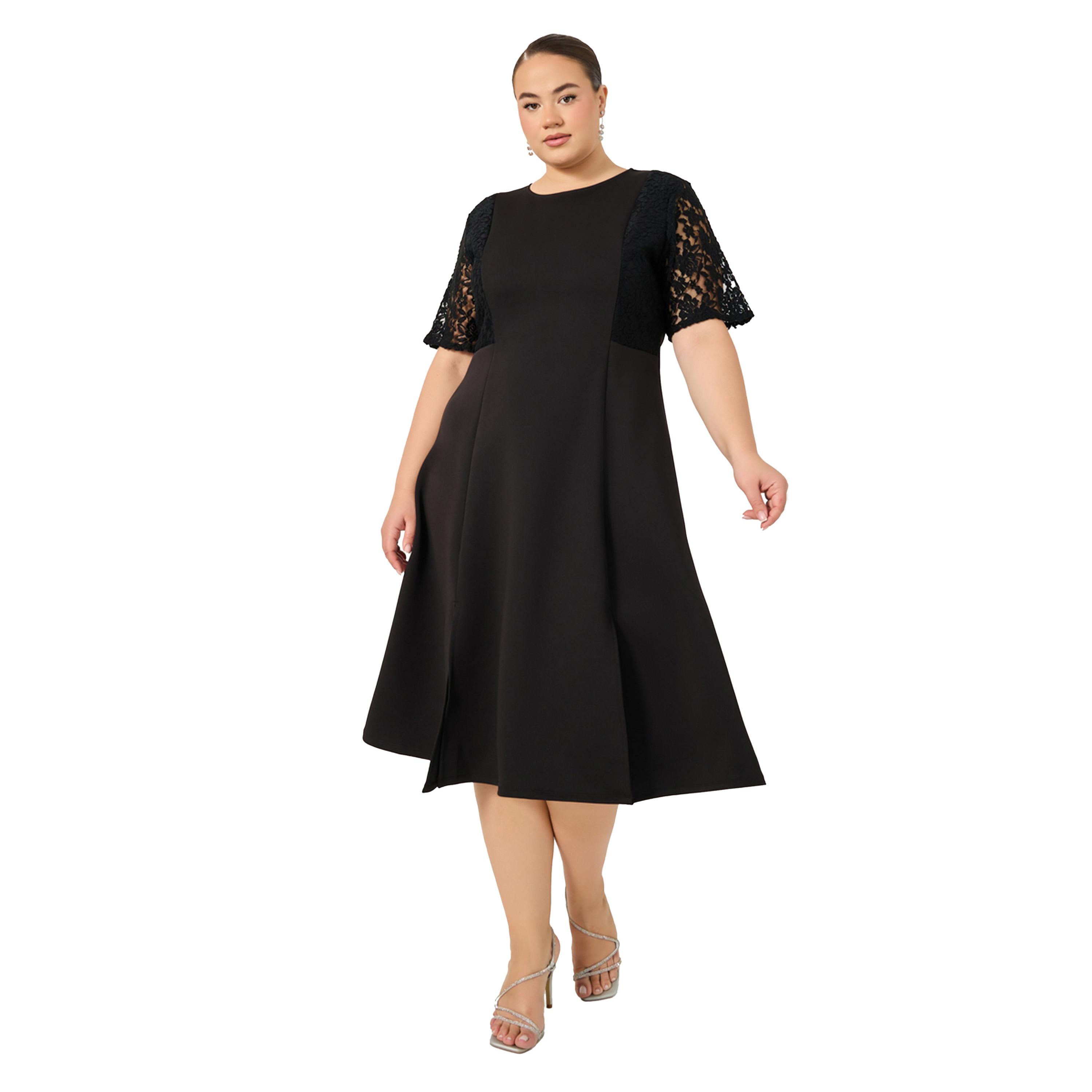 Styli Plus Size Lace Insert Short Sleeve A-Line Midi Dress-women-clothing-dresses-image-3
