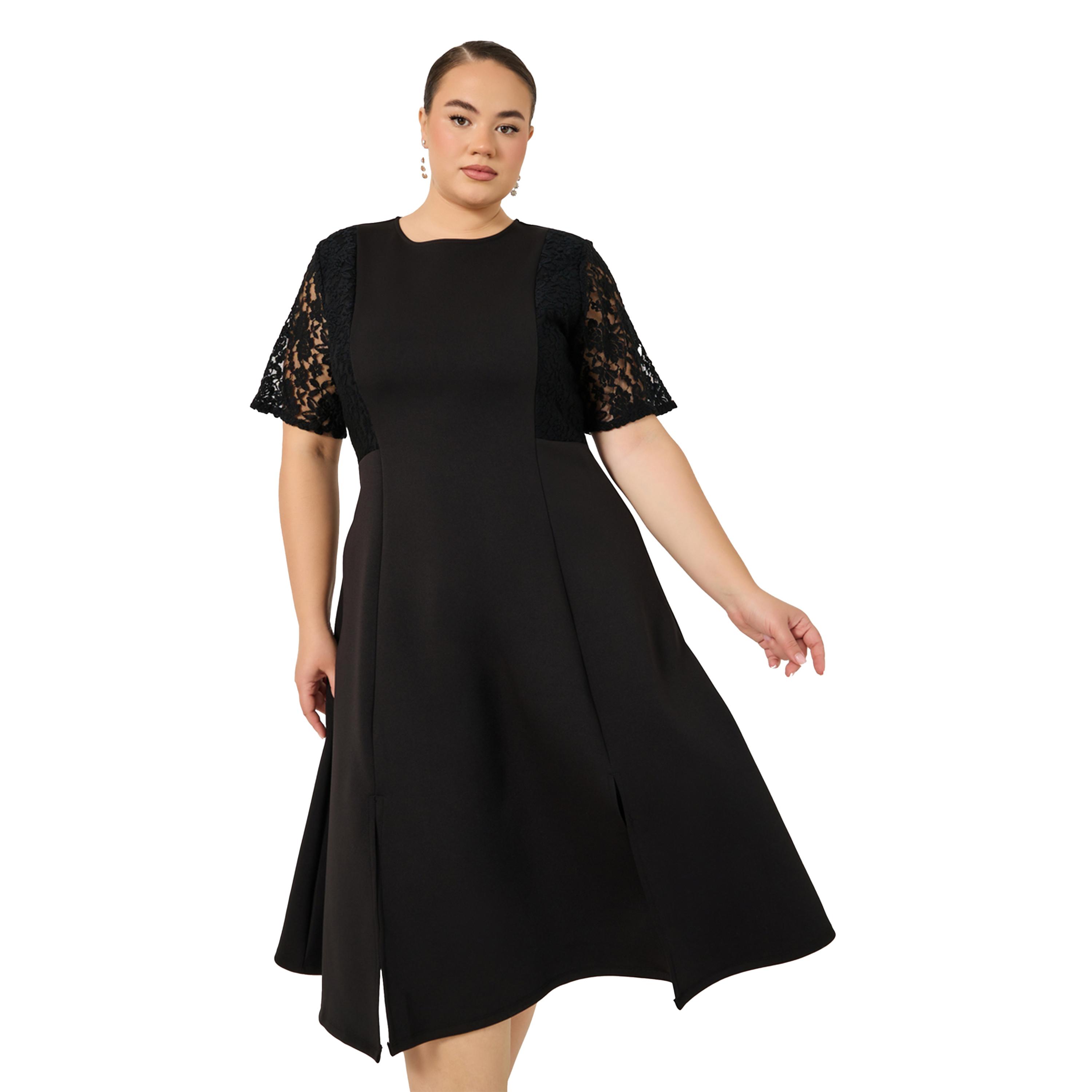 Styli Plus Size Lace Insert Short Sleeve A-Line Midi Dress-women-clothing-dresses-image-4