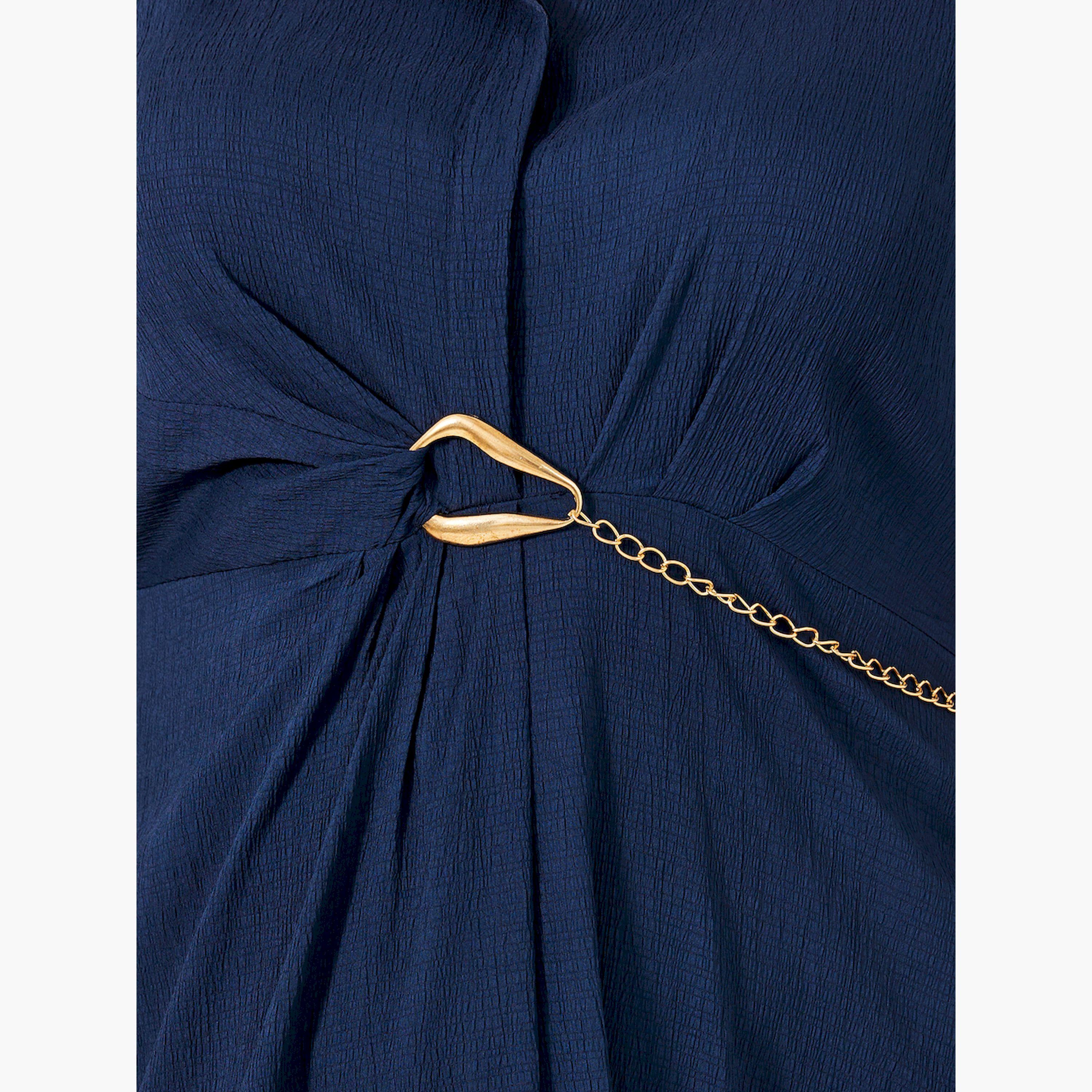 ستايلي - فستان قميصي بياقة منقوش ومقاس كبير مع سلسلة-women-clothing-dresses-image-3