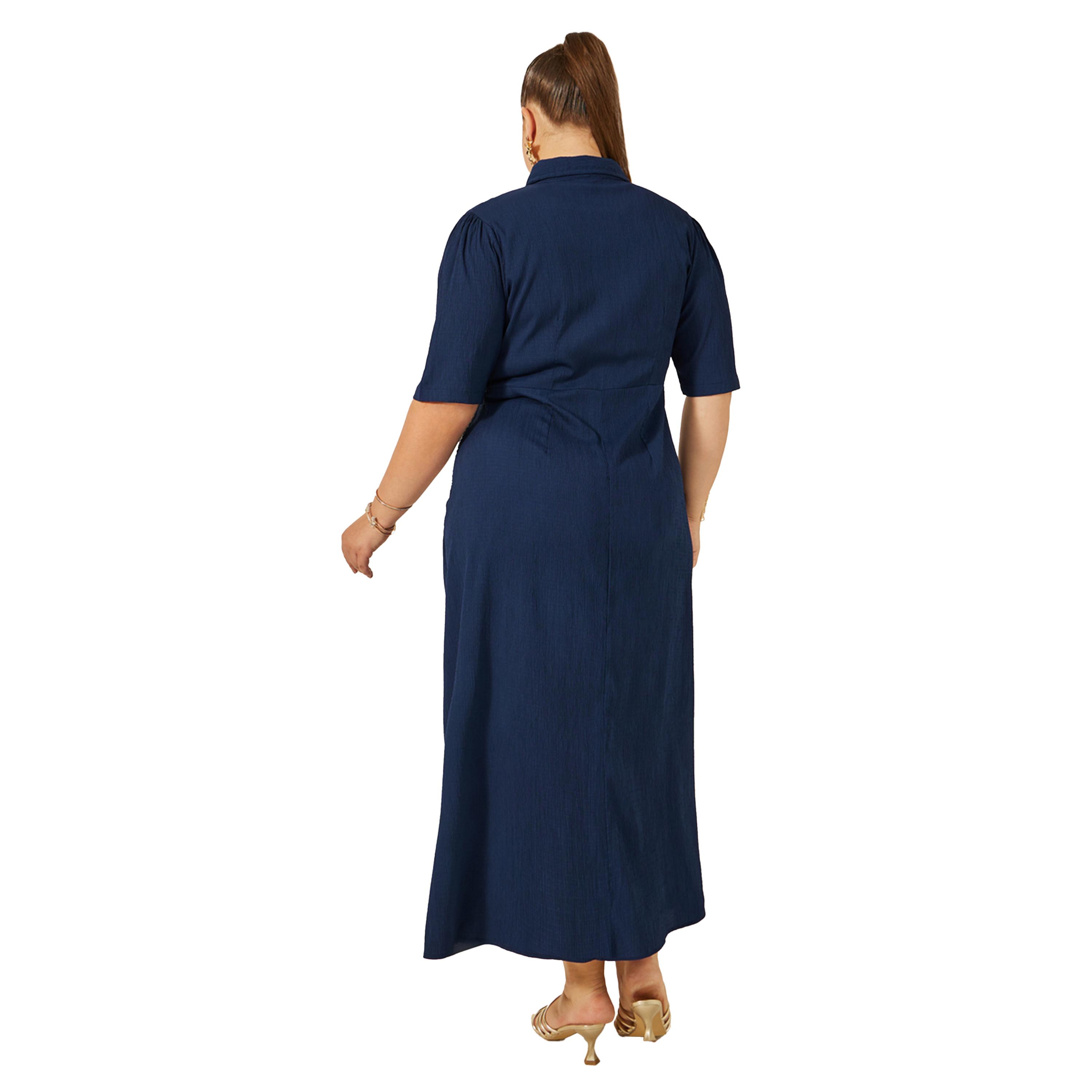 ستايلي - فستان قميصي بياقة منقوش ومقاس كبير مع سلسلة-women-clothing-dresses-image-4