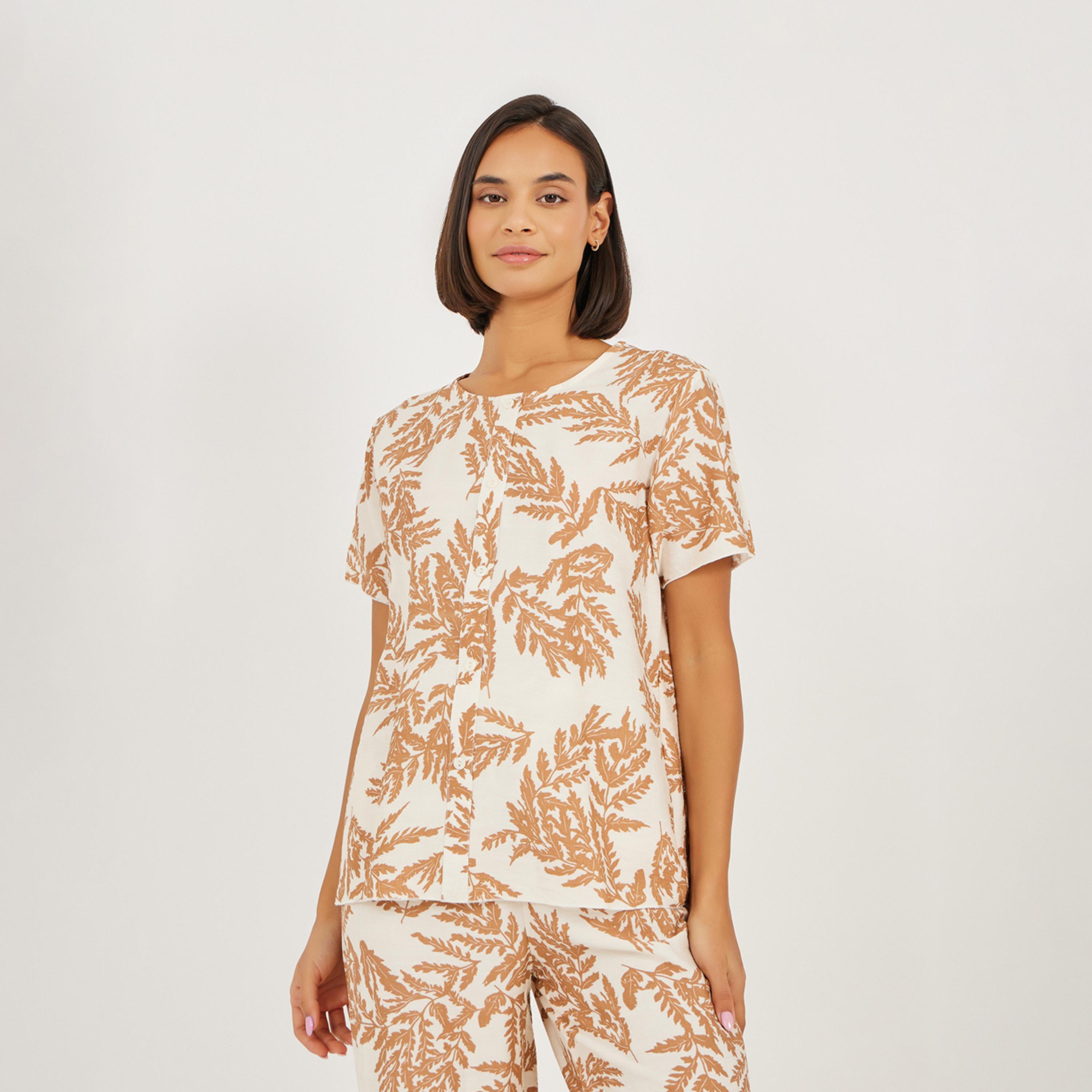 ستايلي - طقم بلوزة وبنطال بيجامة نخيل من الفيسكوز أنوايند-women-clothing-nightwear-pyjamas-longsets-image-2