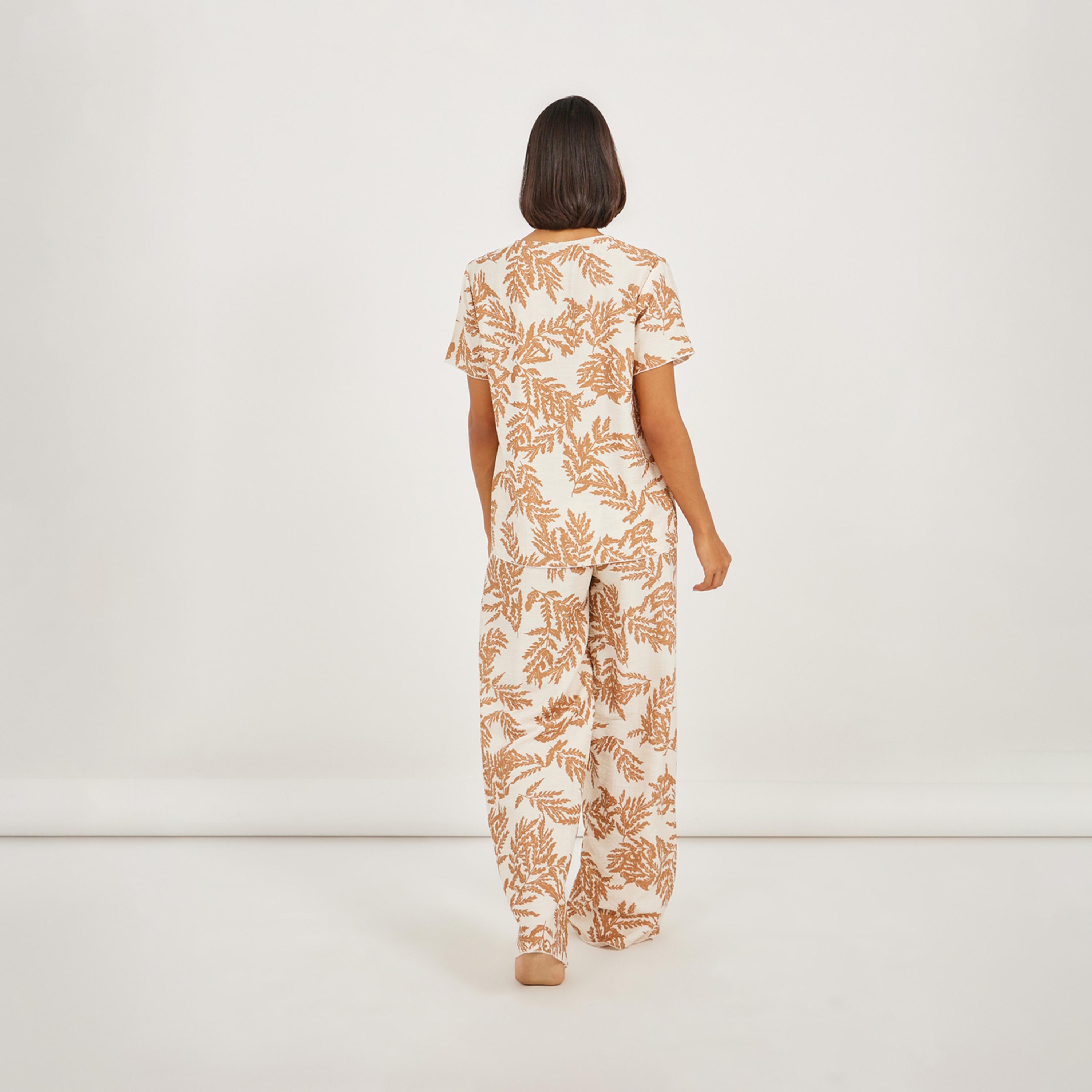 ستايلي - طقم بلوزة وبنطال بيجامة نخيل من الفيسكوز أنوايند-women-clothing-nightwear-pyjamas-longsets-image-5