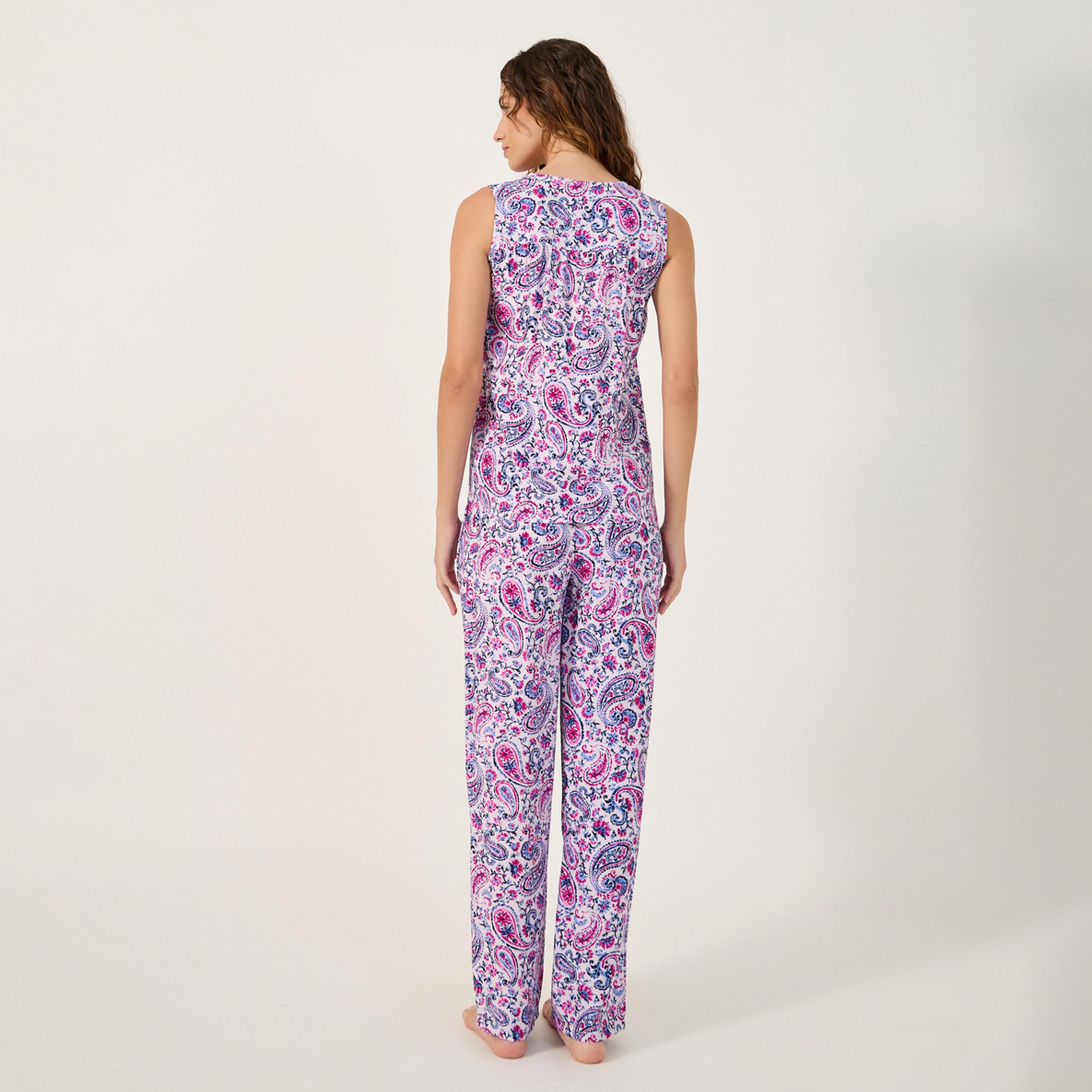 Styli Unwind Aop Viscose Paisley Tie Front Gather Detail Vest And Pj Set-women-clothing-nightwear-pyjamas-longsets-image-4