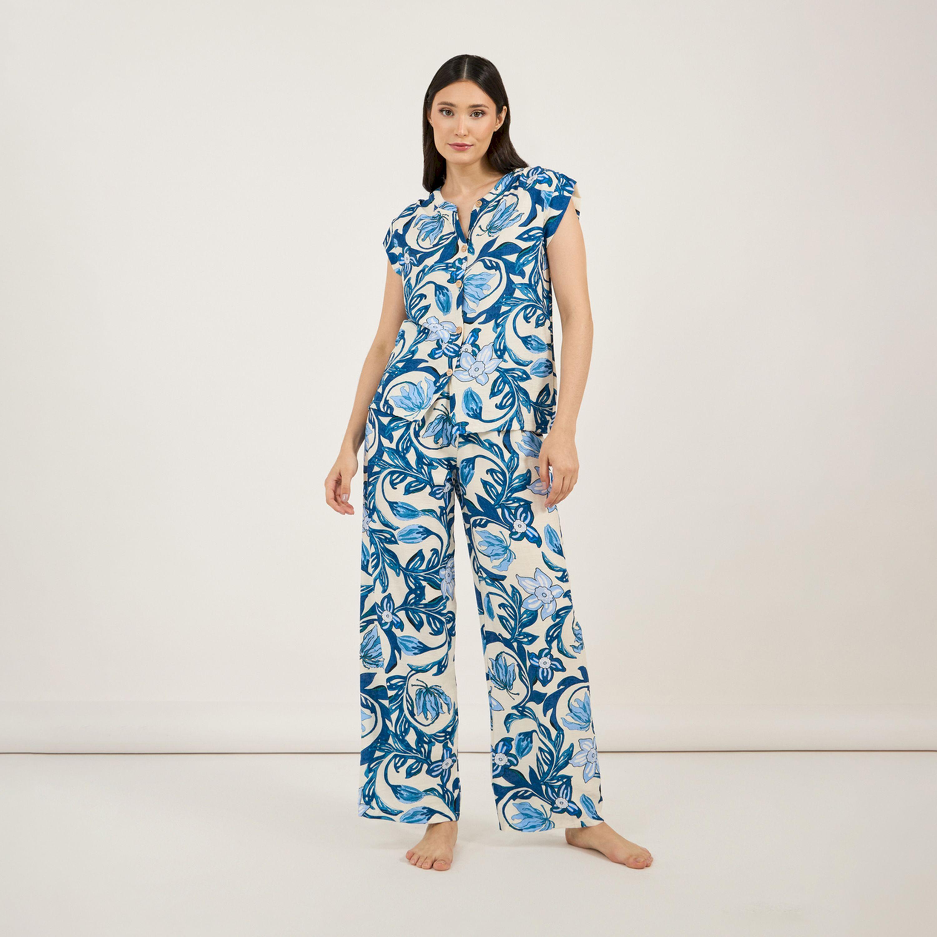 ستايلي - طقم قميص وبنطال بيجامة مورد من الفيسكوز أنوايند-women-clothing-nightwear-pyjamas-longsets-image-1