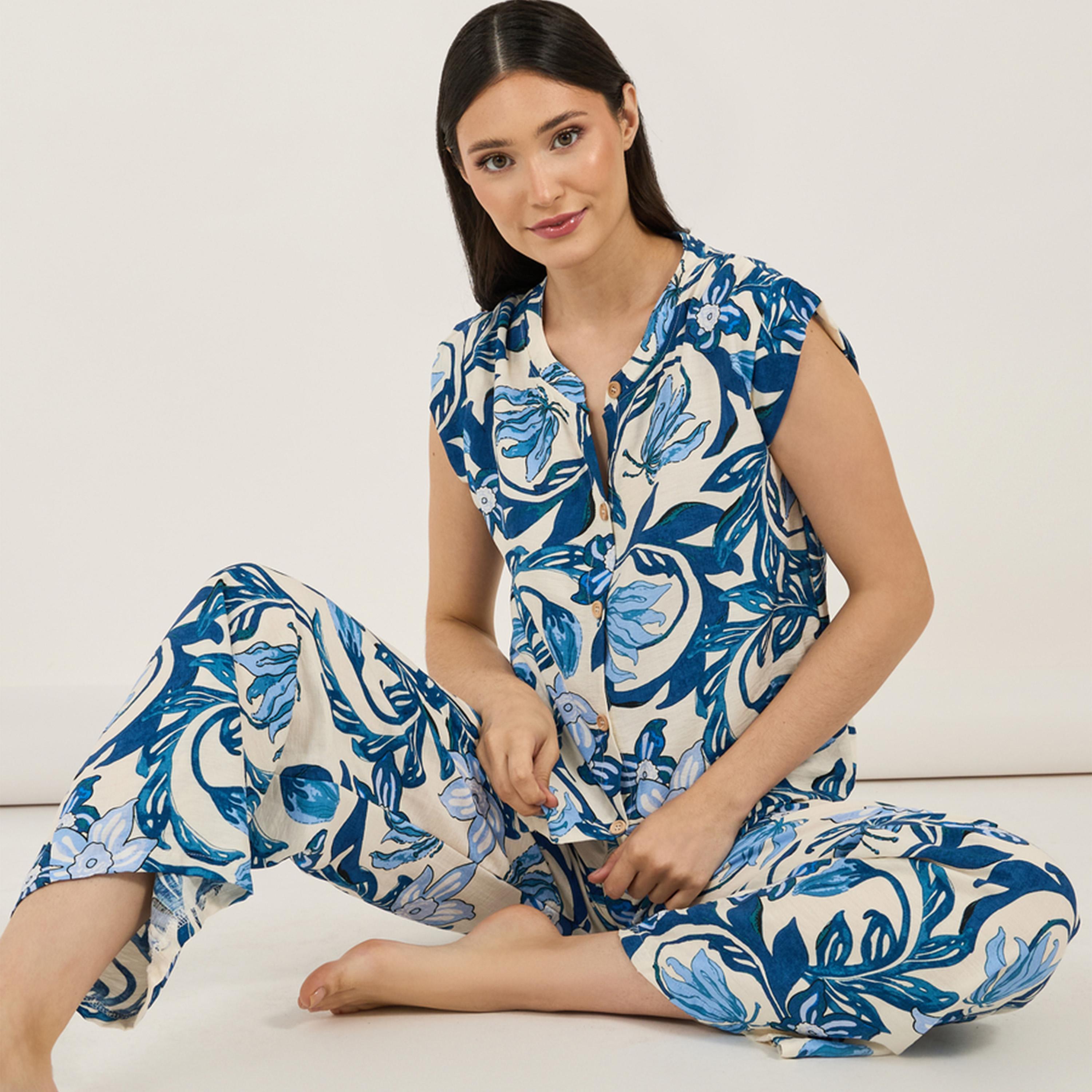 ستايلي - طقم قميص وبنطال بيجامة مورد من الفيسكوز أنوايند-women-clothing-nightwear-pyjamas-longsets-image-2