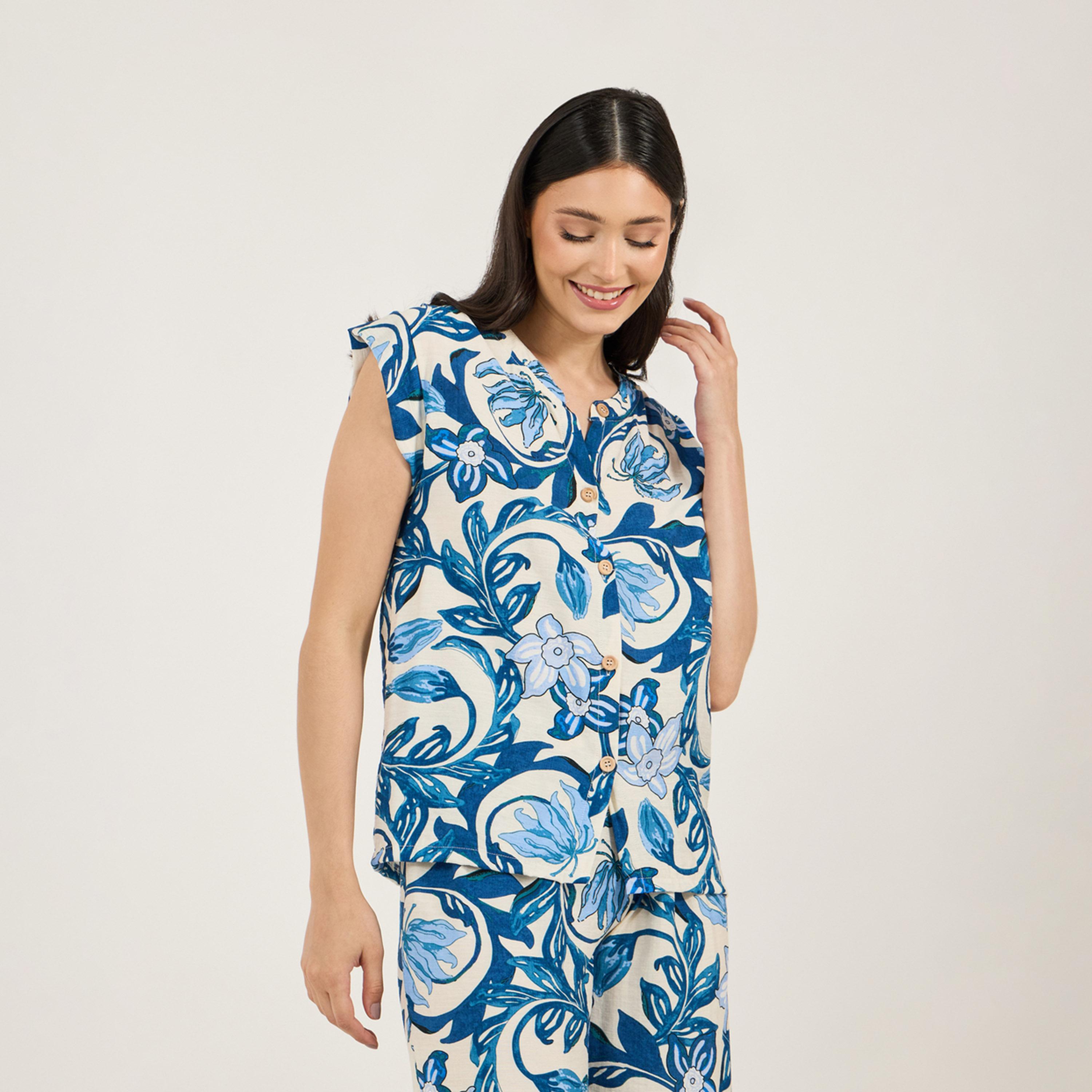 ستايلي - طقم قميص وبنطال بيجامة مورد من الفيسكوز أنوايند-women-clothing-nightwear-pyjamas-longsets-image-3
