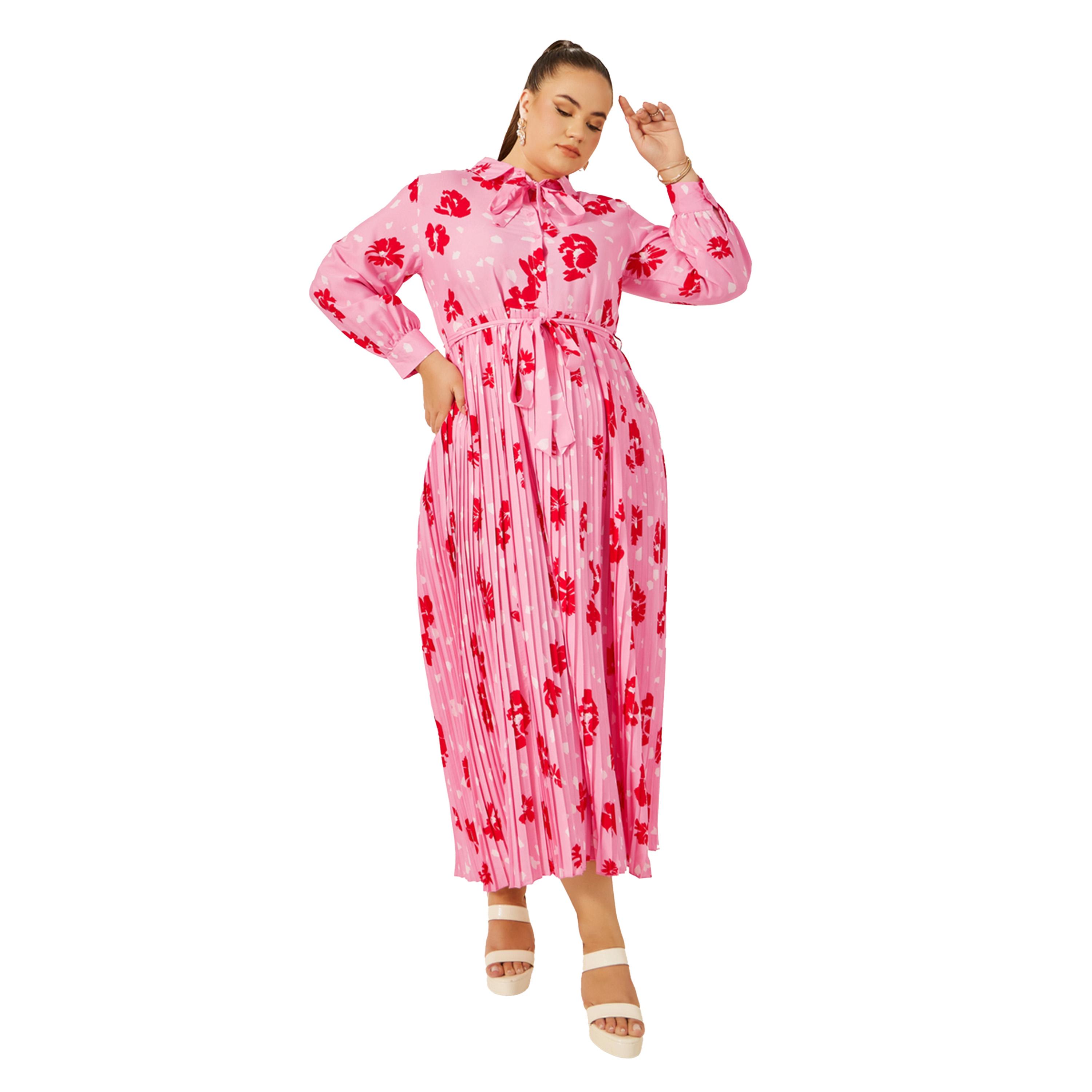 Styli Plus Size Floral Print Pleated A-Line Maxi Dress-women-clothing-dresses-image-3