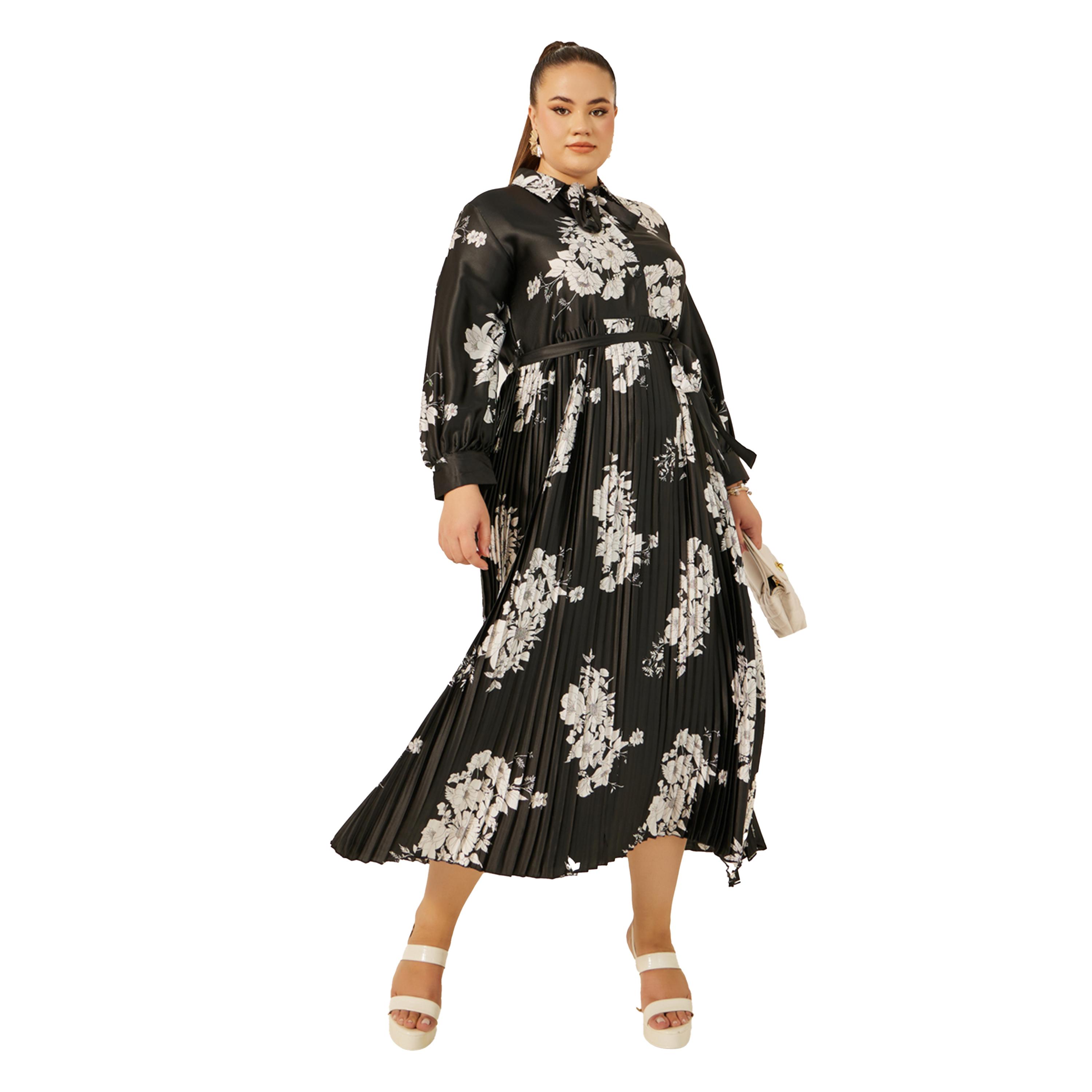Styli Plus Size Floral Print Pleated A-Line Maxi Dress-women-clothing-dresses-image-1
