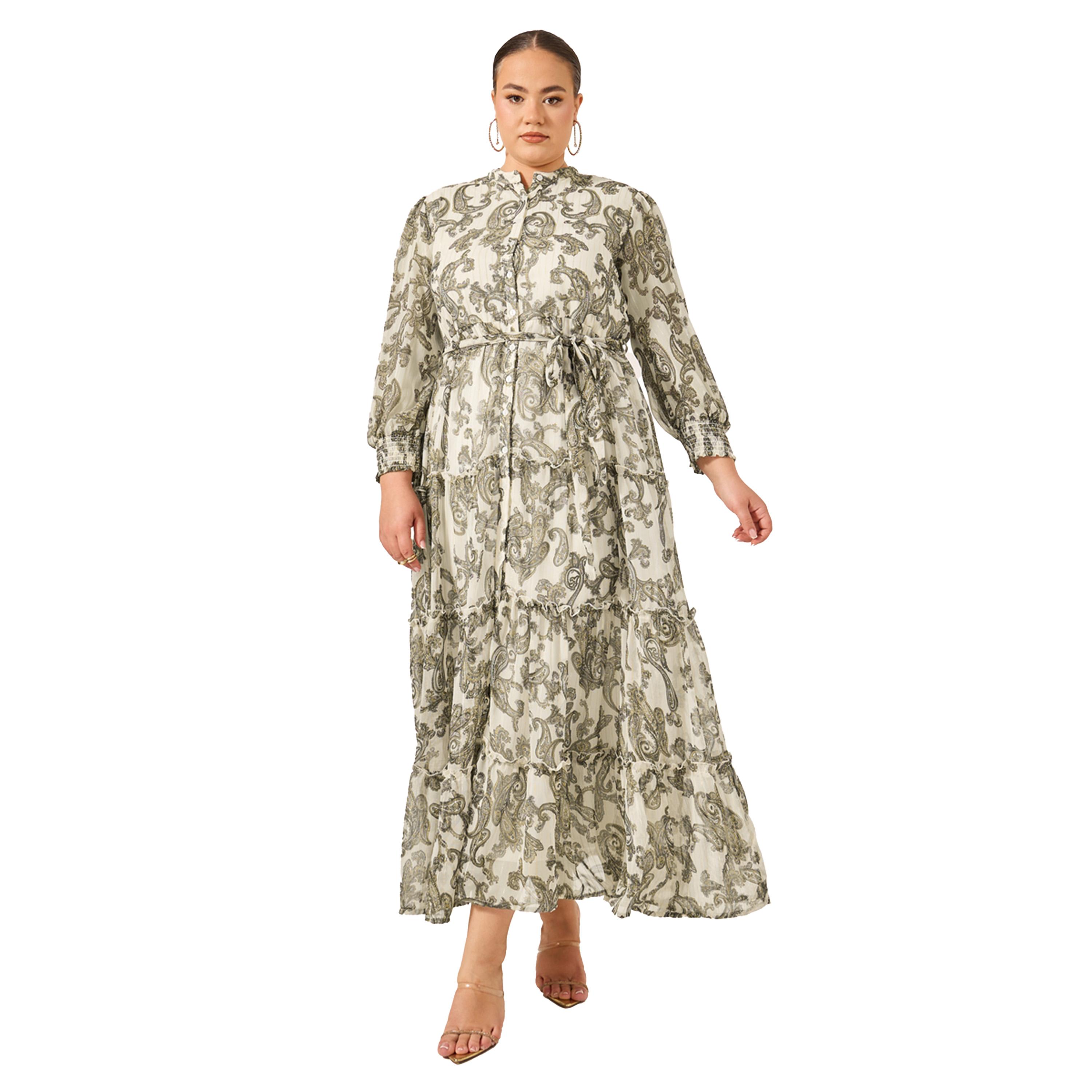 ستايلي - فستان ماكسي بطبقات بأكمام طويلة وطبعة بيزلي مقاس كبير-women-clothing-dresses-image-2