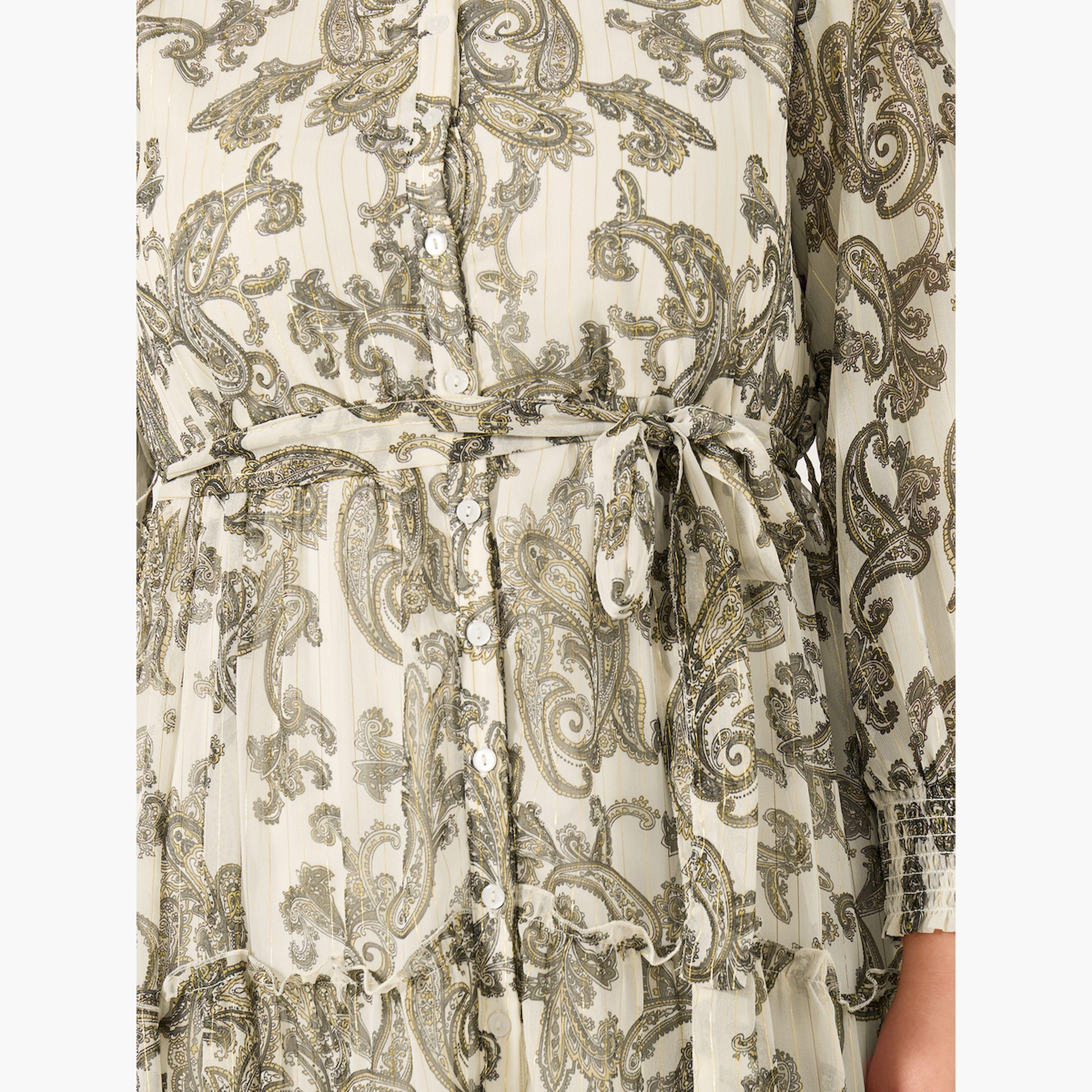 ستايلي - فستان ماكسي بطبقات بأكمام طويلة وطبعة بيزلي مقاس كبير-women-clothing-dresses-image-4