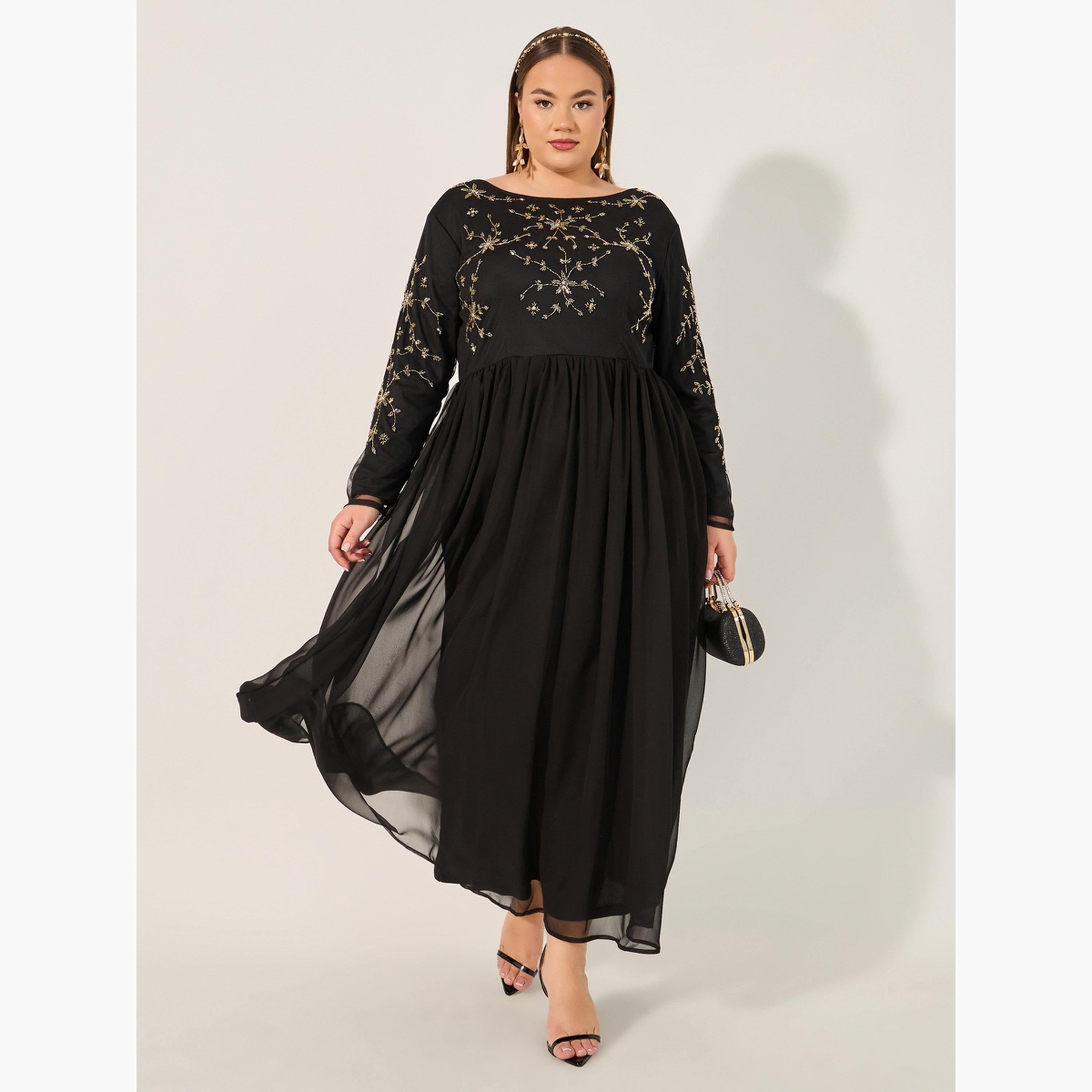 Styli Plus Size Black Embellished Maxi Dress-women-clothing-dresses-image-2