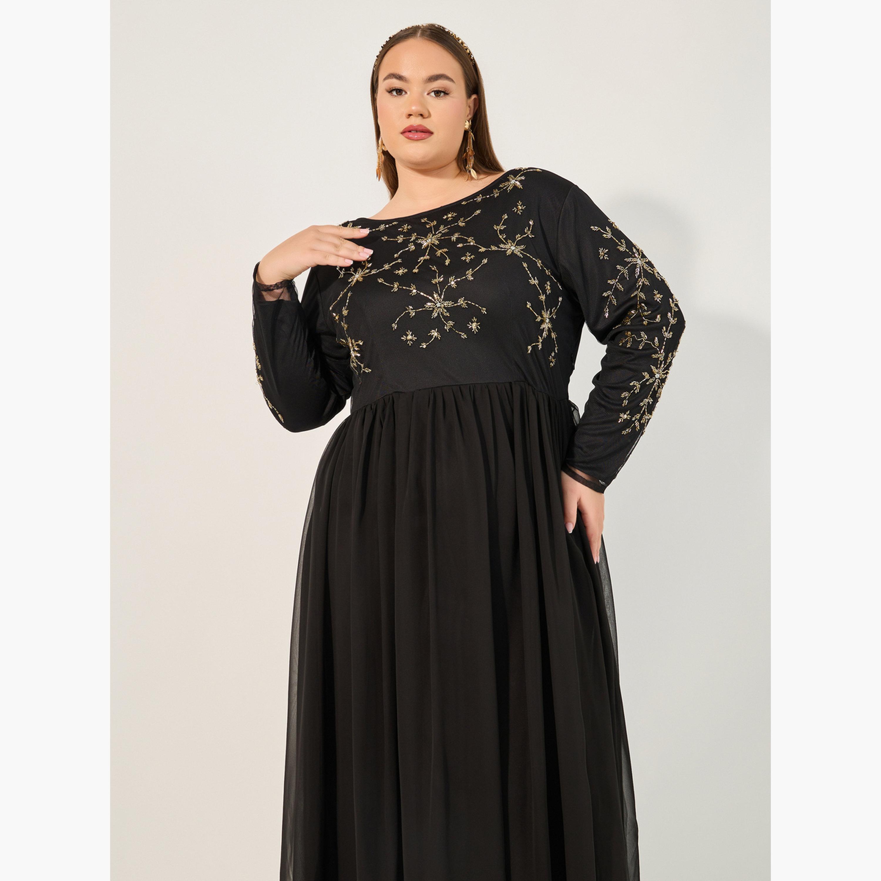 Styli Plus Size Black Embellished Maxi Dress-women-clothing-dresses-image-3