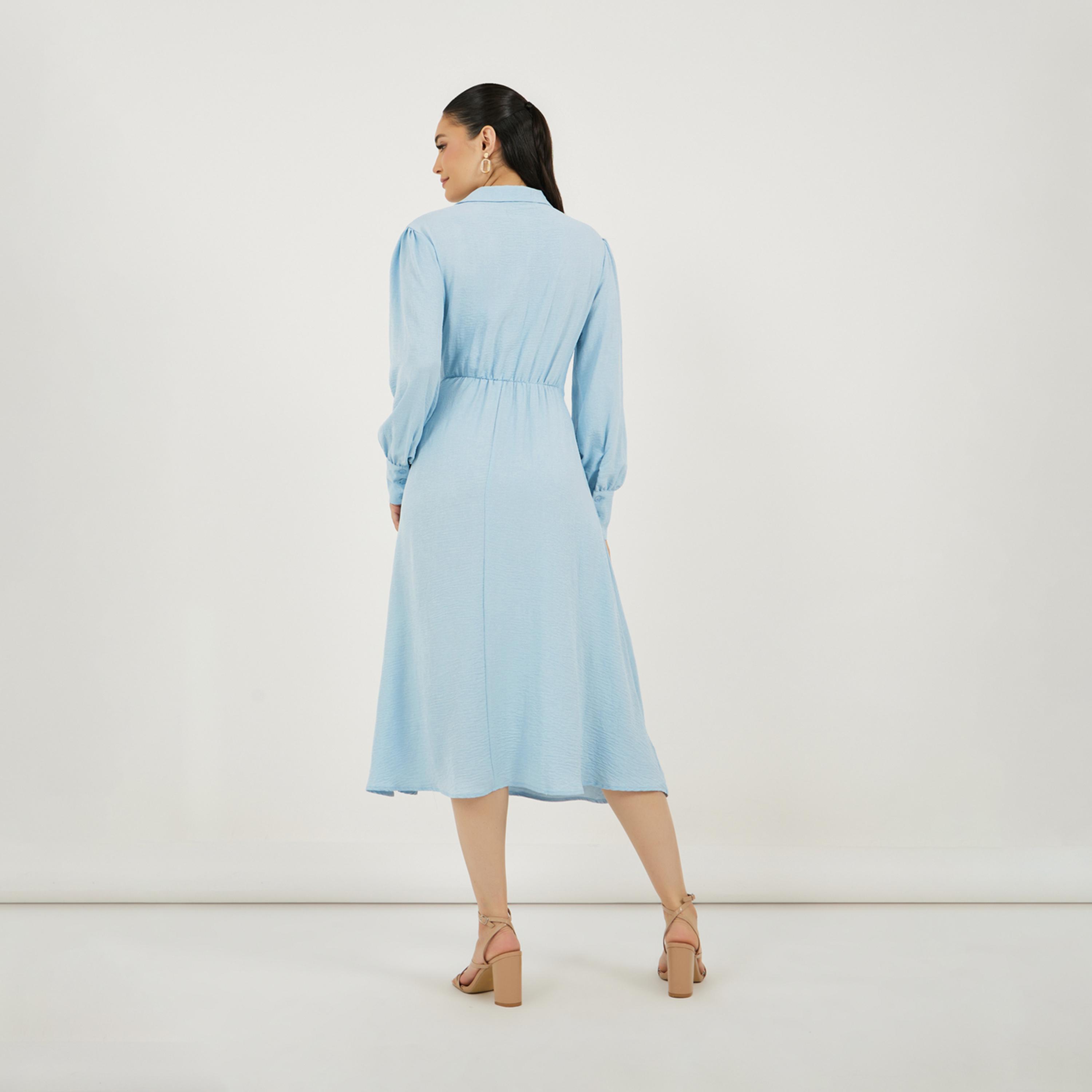 ستايلي - فستان متوسط الطول بتصميم ملفوف من الأمام مع حزام للربط-women-clothing-dresses-image-6