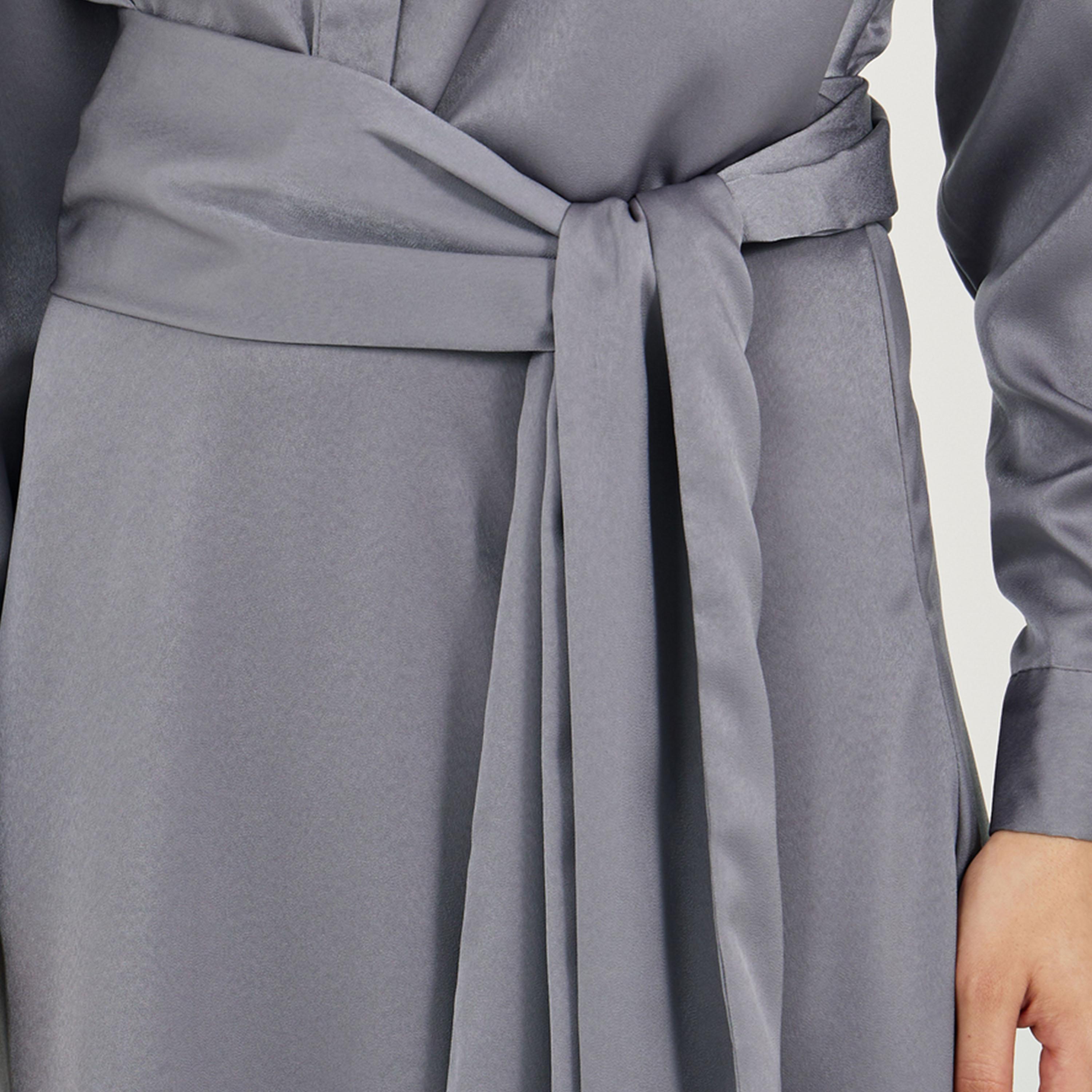 Styli Satin Shirt Midi Dress with Self Tie-Belt-women-clothing-dresses-image-3
