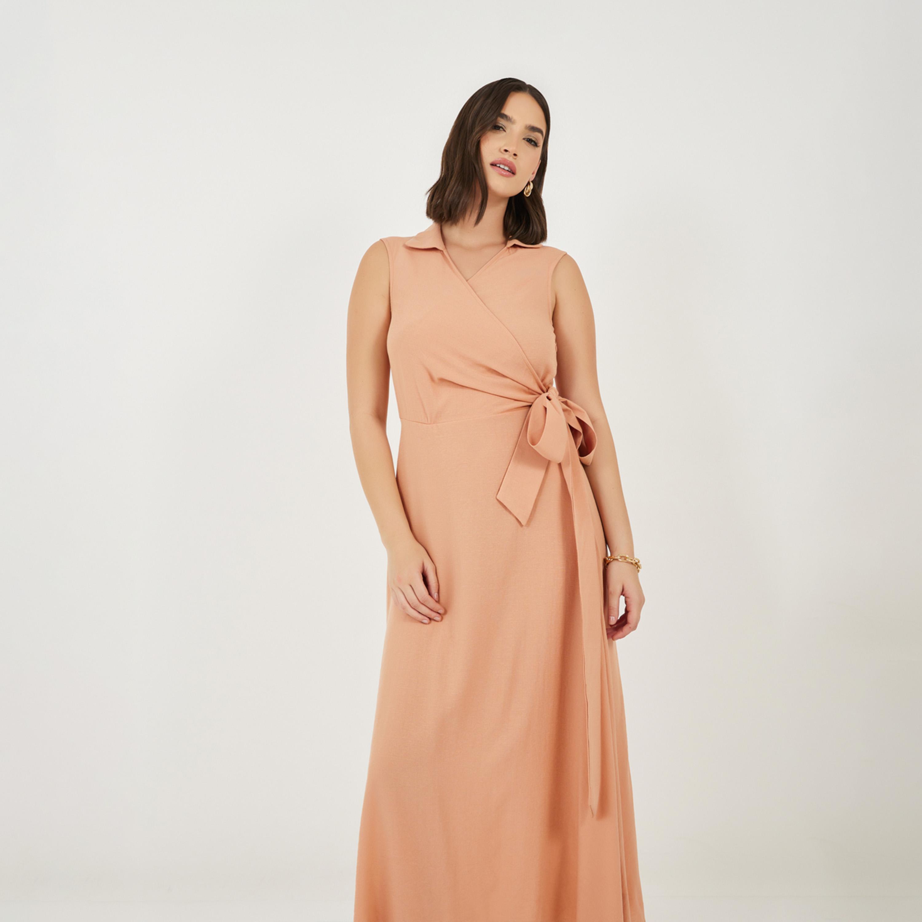 ستايلي - فستان ماكسي بدون أكمام مع رباط-women-clothing-dresses-image-2