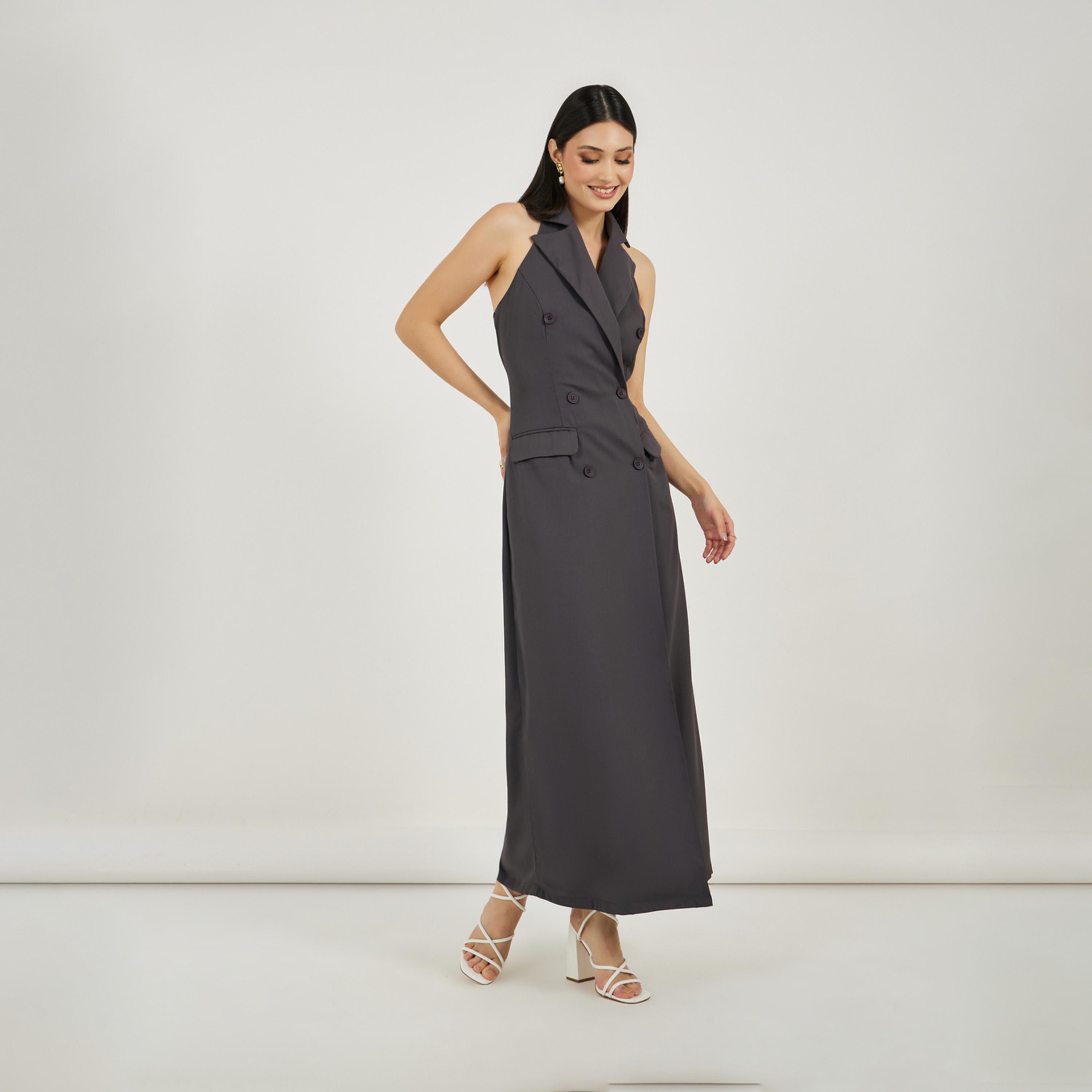 Styli Twill Sleeveless Blazer Maxi Dress with Flap Detail-women-clothing-dresses-image-2