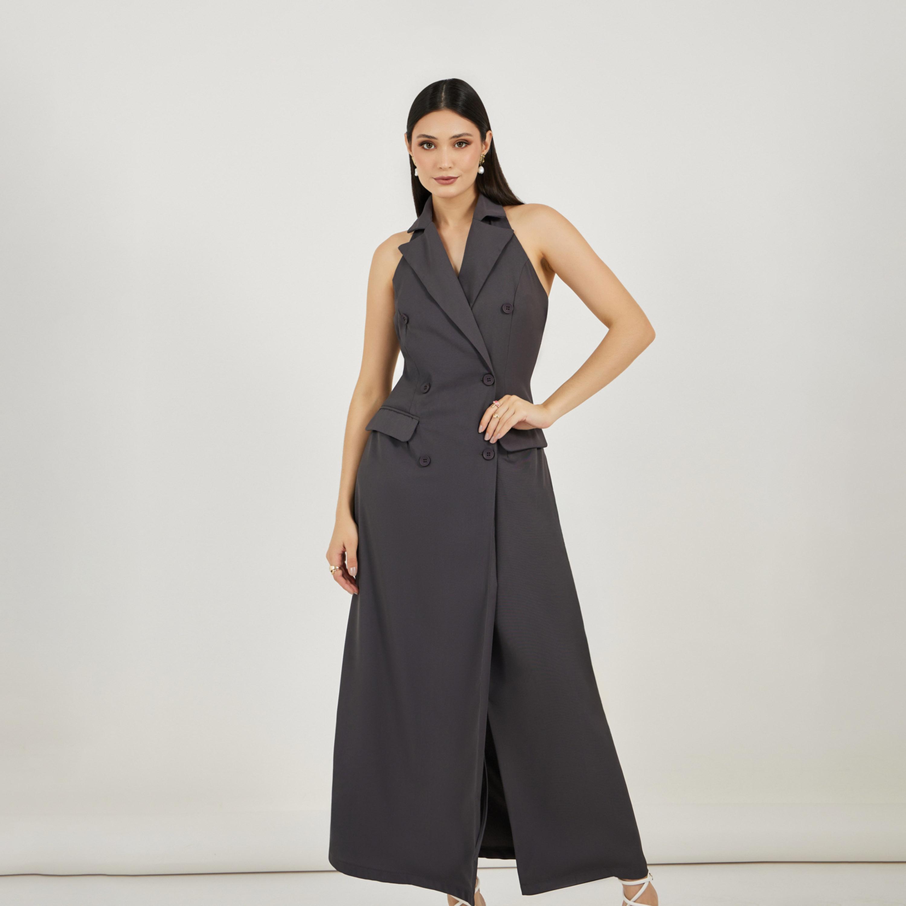 Styli Twill Sleeveless Blazer Maxi Dress with Flap Detail-women-clothing-dresses-image-3