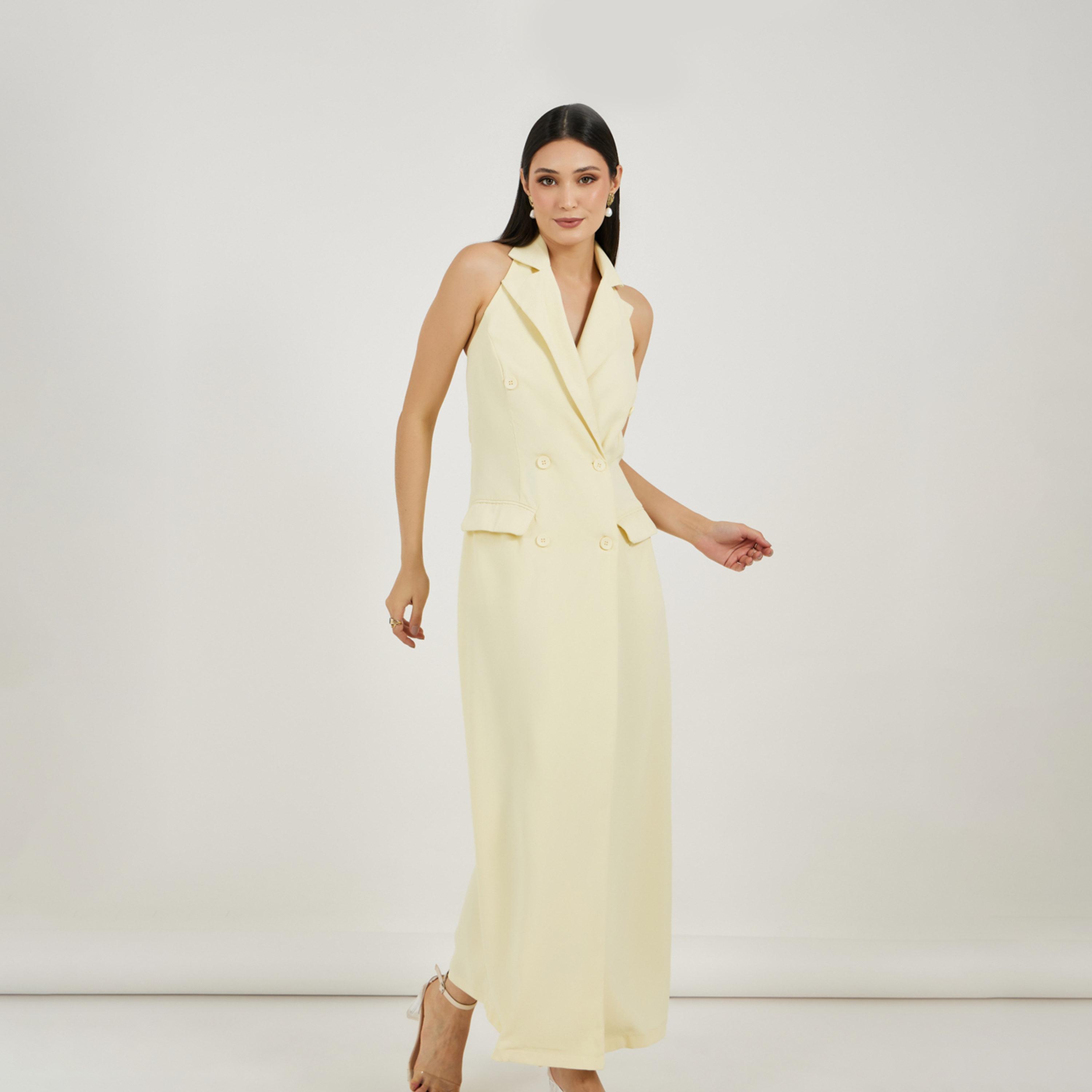 Styli Twill Sleeveless Blazer Maxi Dress with Flap Detail-women-clothing-dresses-image-3