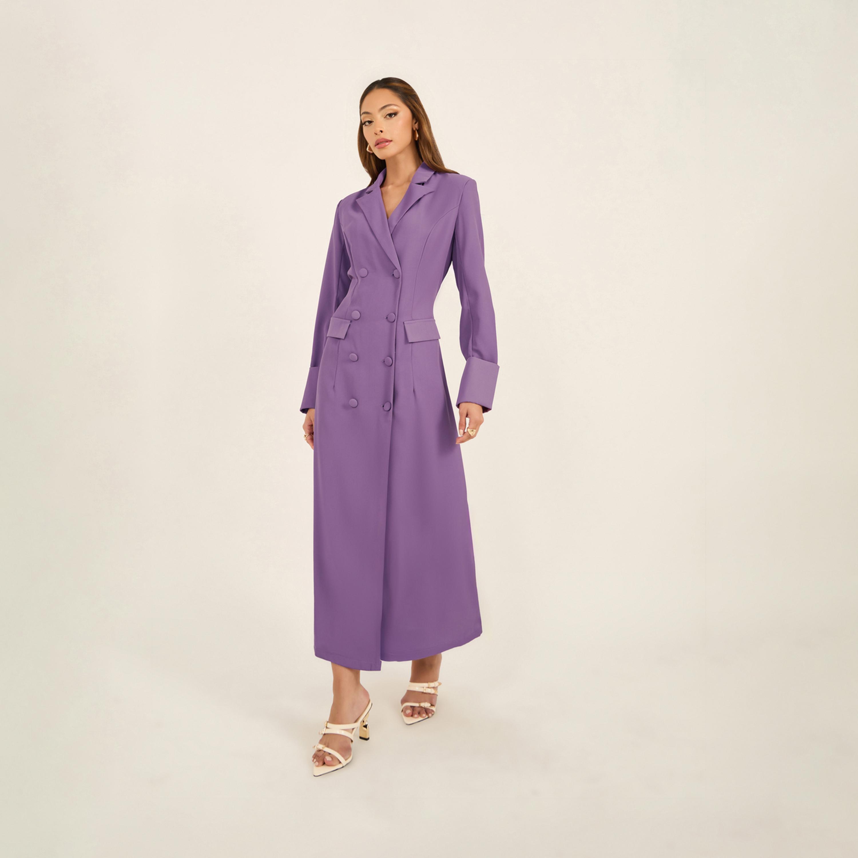 Styli Solid Notch Label Neck Blazer Maxi Dress-women-clothing-dresses-image-1