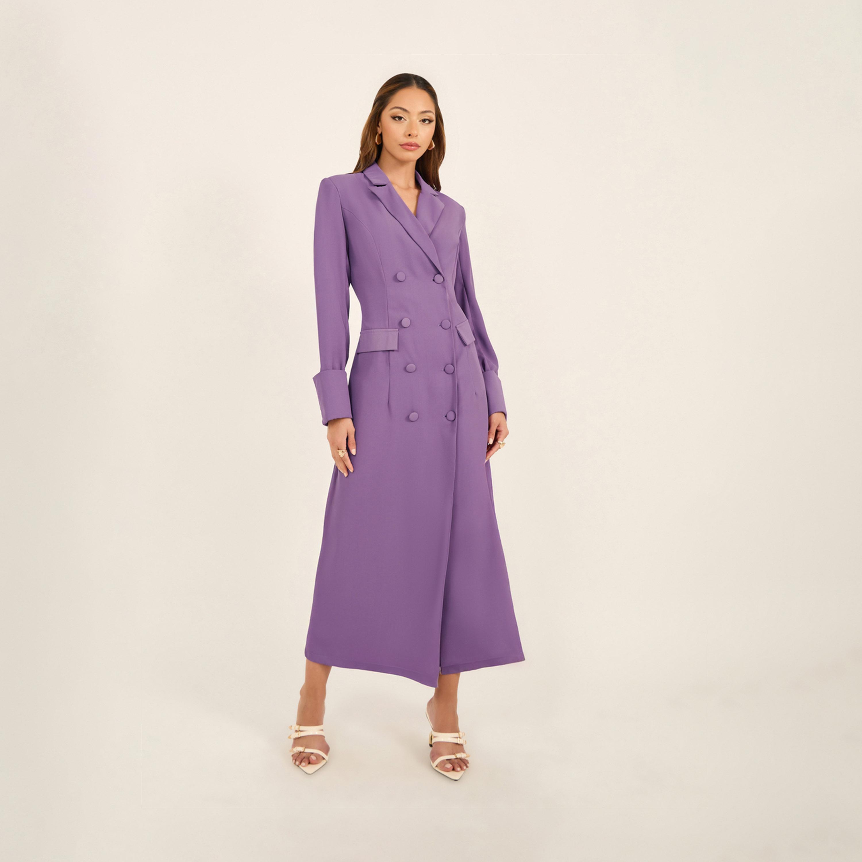 Styli Solid Notch Label Neck Blazer Maxi Dress-women-clothing-dresses-image-2