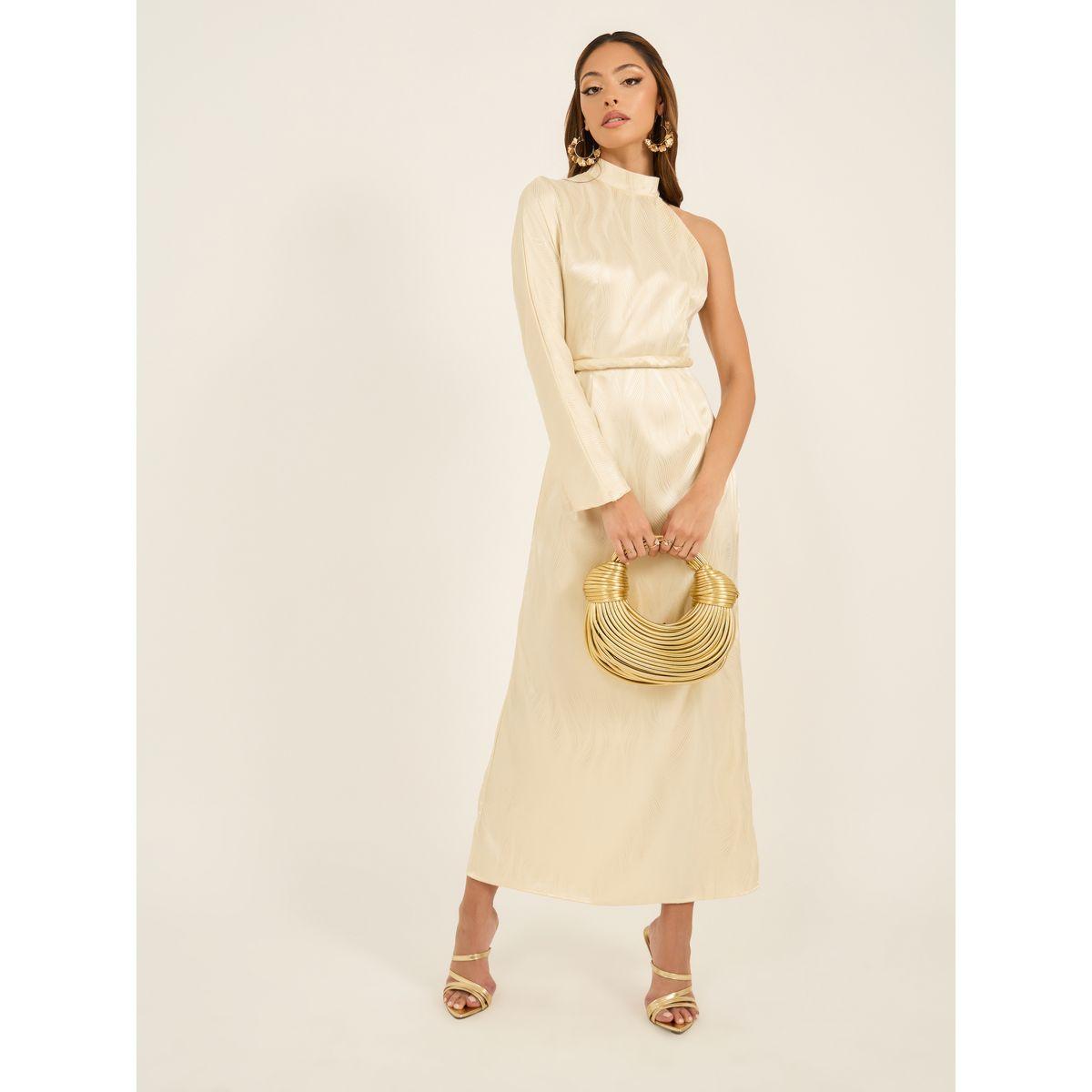 فستان طويل جاكارد مع حزام خصر-women-clothing-dresses-image-1