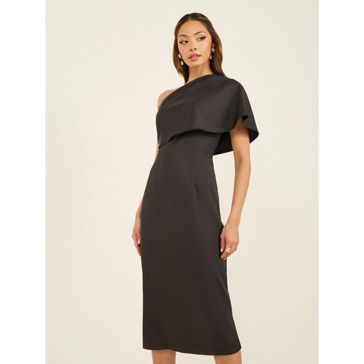 One Shoulder Neck Sheath Midi Dress-women-clothing-dresses-image-4