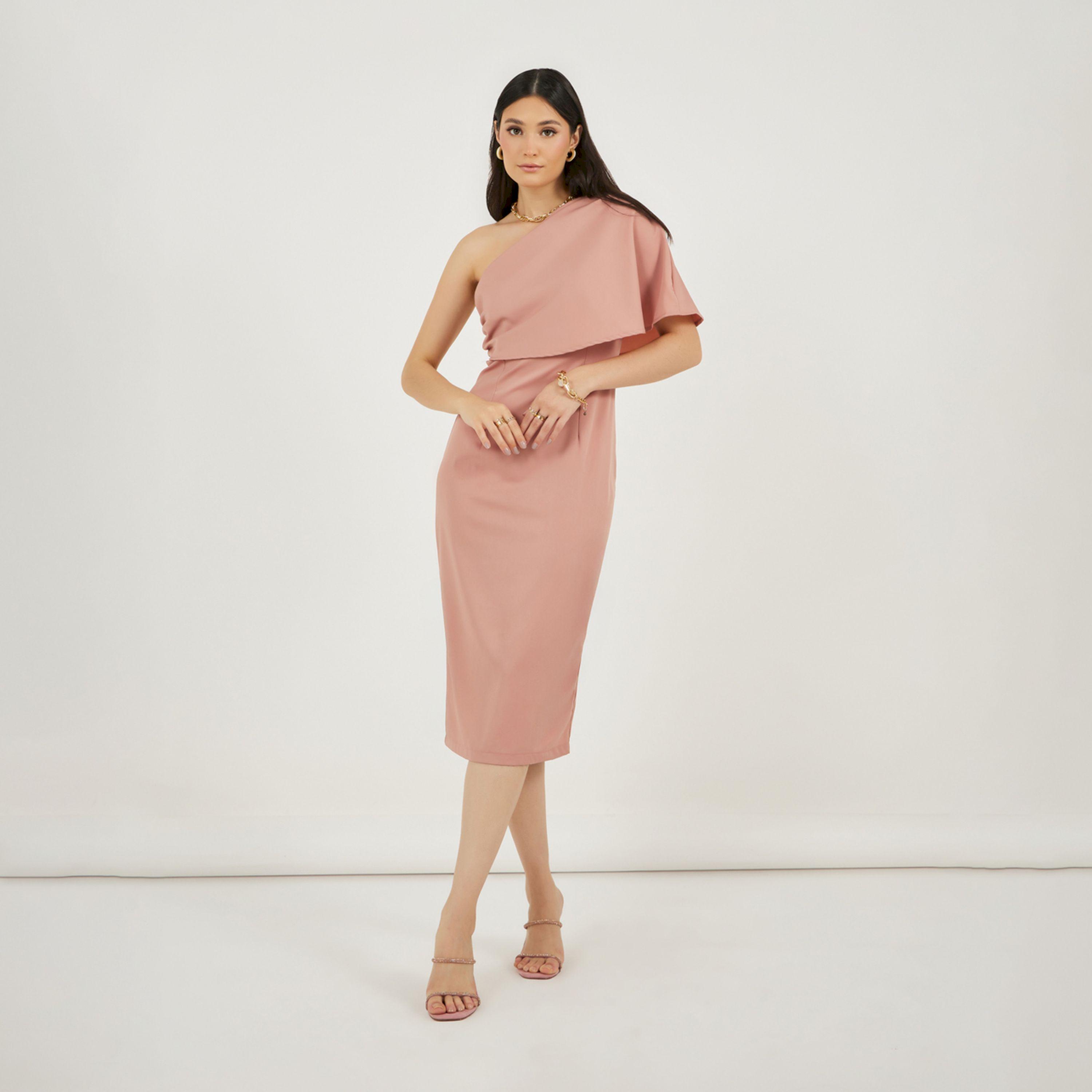 Styli One Shoulder Neck Sheath Midi Dress-women-clothing-dresses-image-1