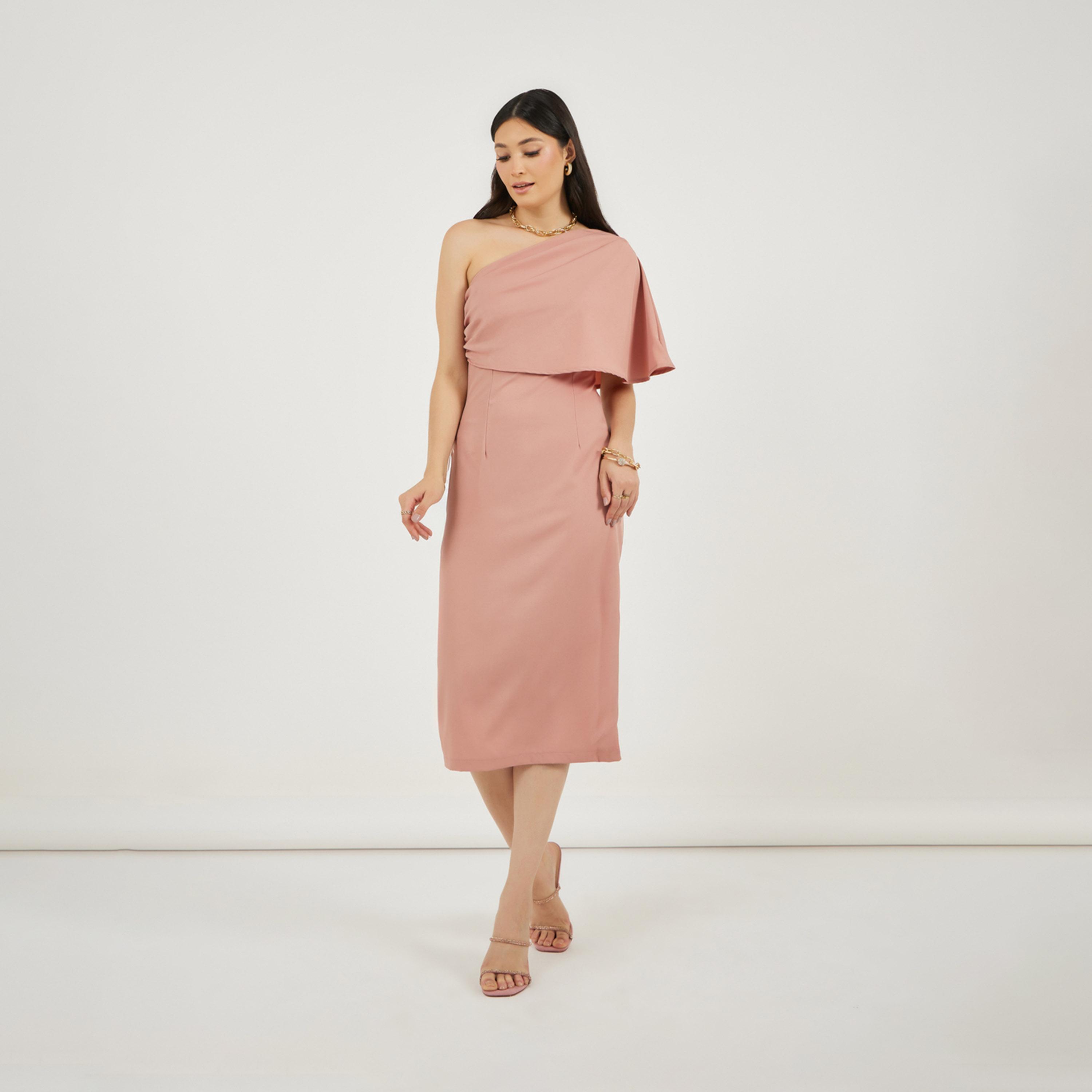 Styli One Shoulder Neck Sheath Midi Dress-women-clothing-dresses-image-4