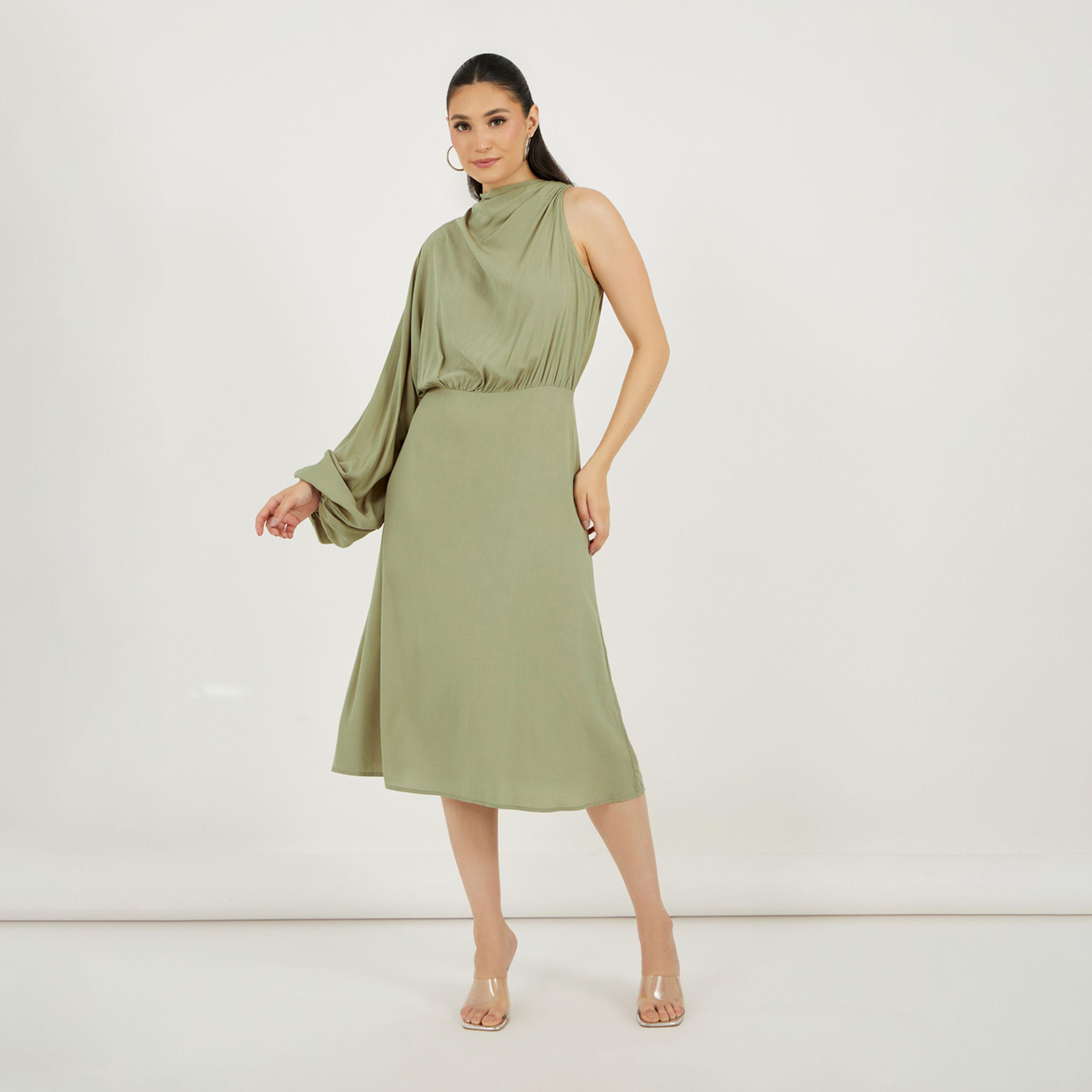 Styli One Sleeve Sheath Midi Dress with Back Tie Up Detail-women-clothing-dresses-image-1