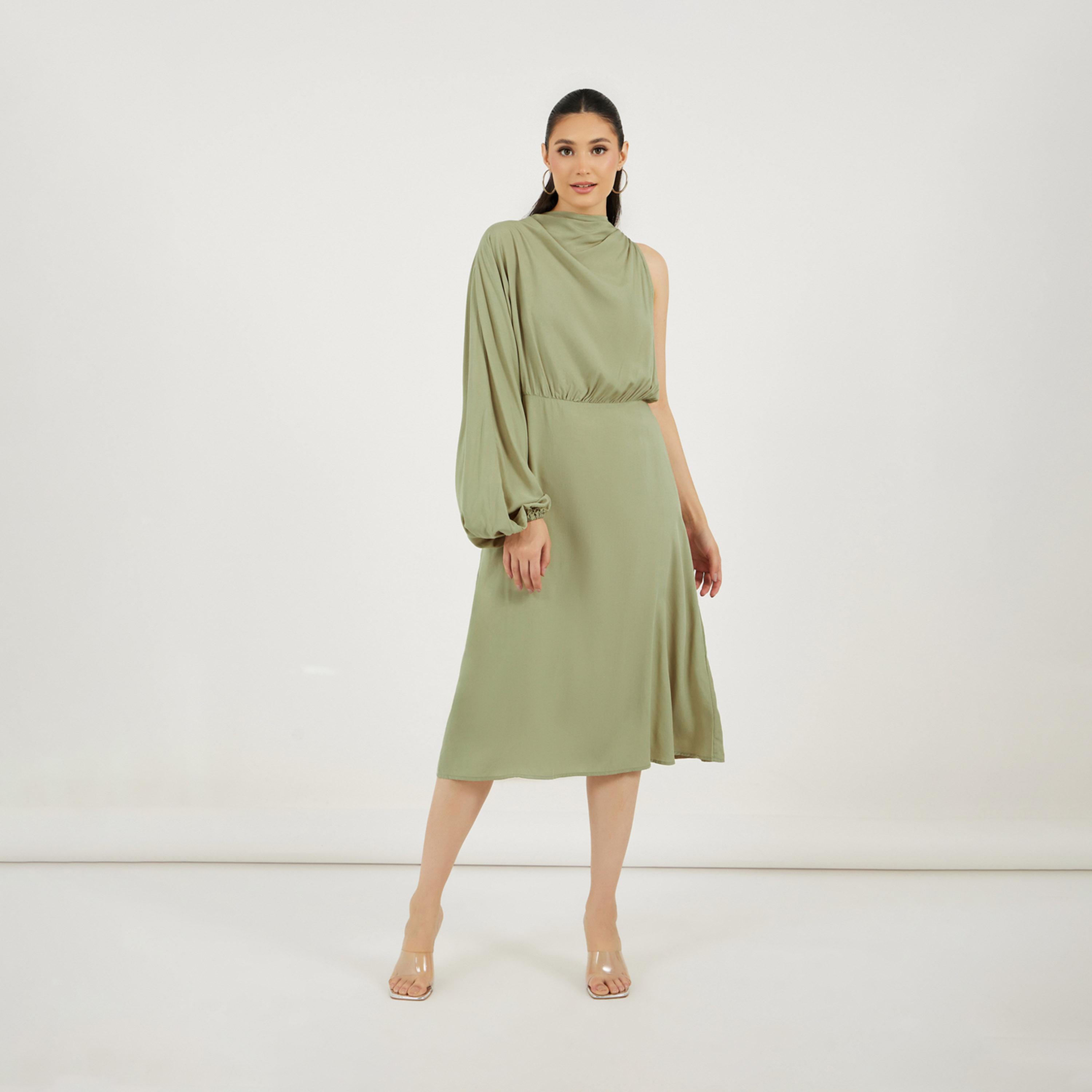 Styli One Sleeve Sheath Midi Dress with Back Tie Up Detail-women-clothing-dresses-image-4