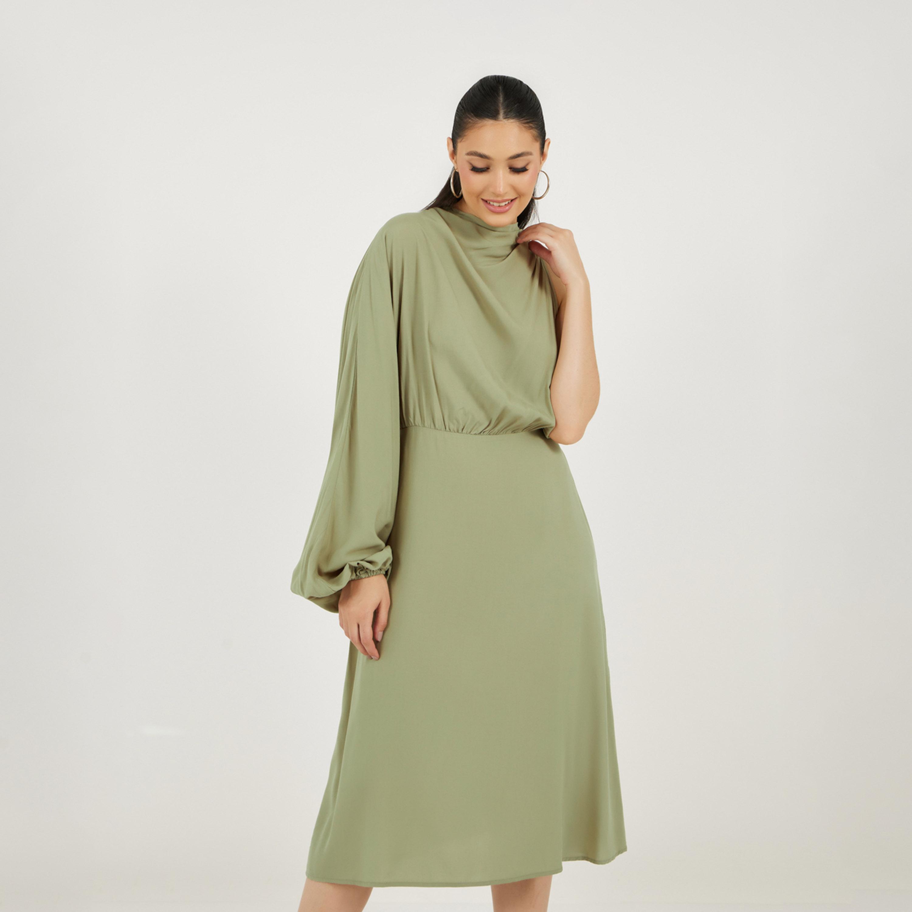 Styli One Sleeve Sheath Midi Dress with Back Tie Up Detail-women-clothing-dresses-image-5