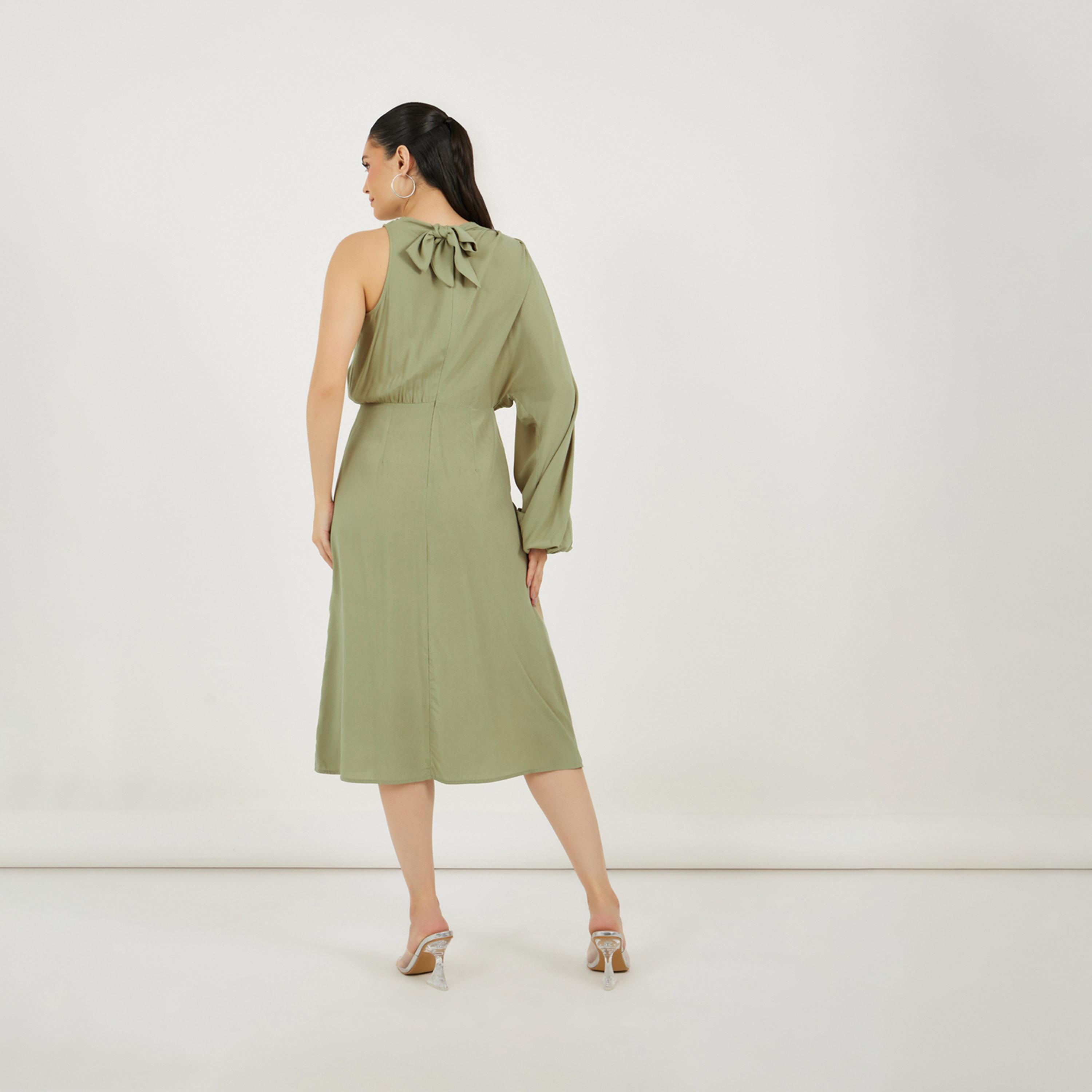 Styli One Sleeve Sheath Midi Dress with Back Tie Up Detail-women-clothing-dresses-image-6