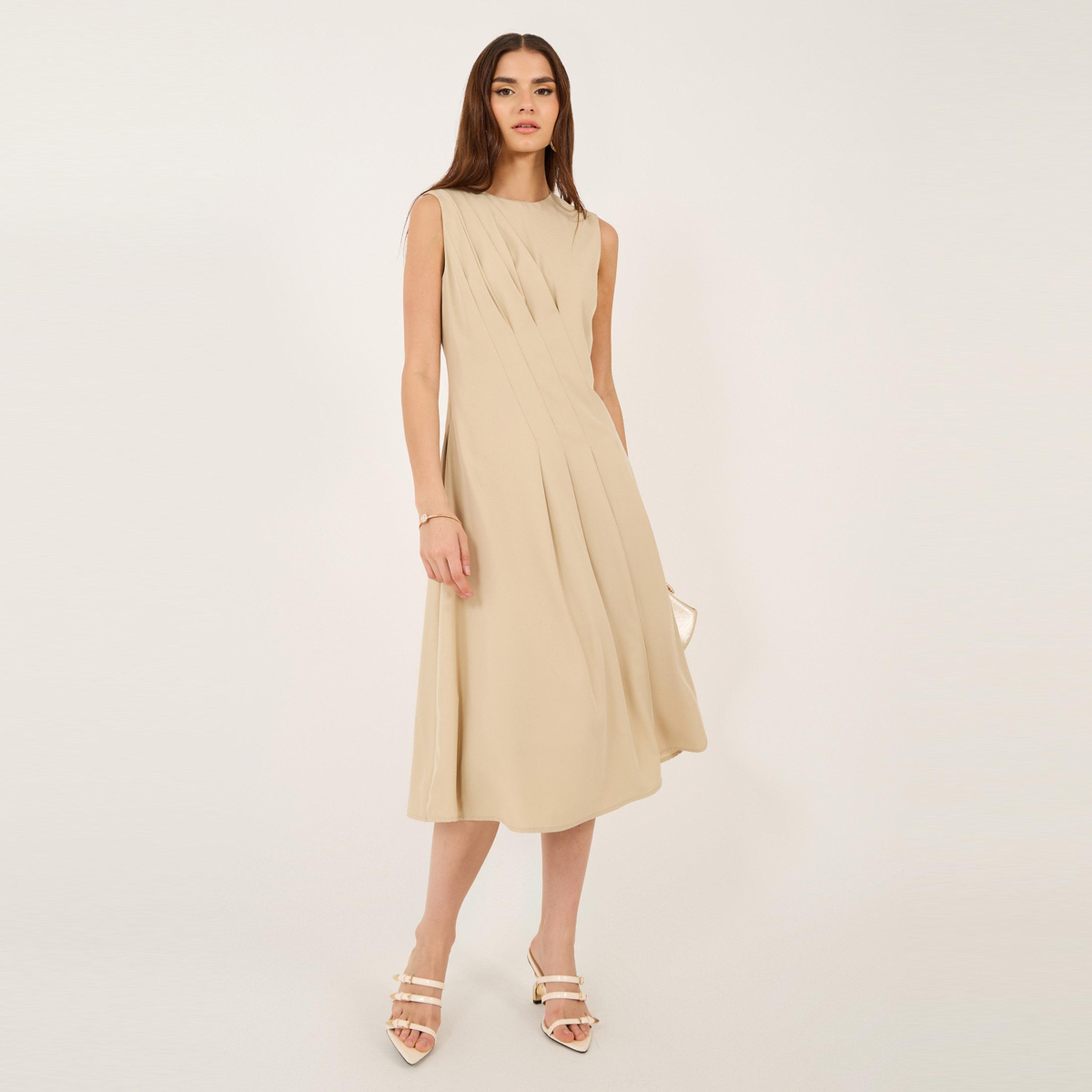 Styli Plain Sleeveless A-Line Midi Dress-women-clothing-dresses-image-1