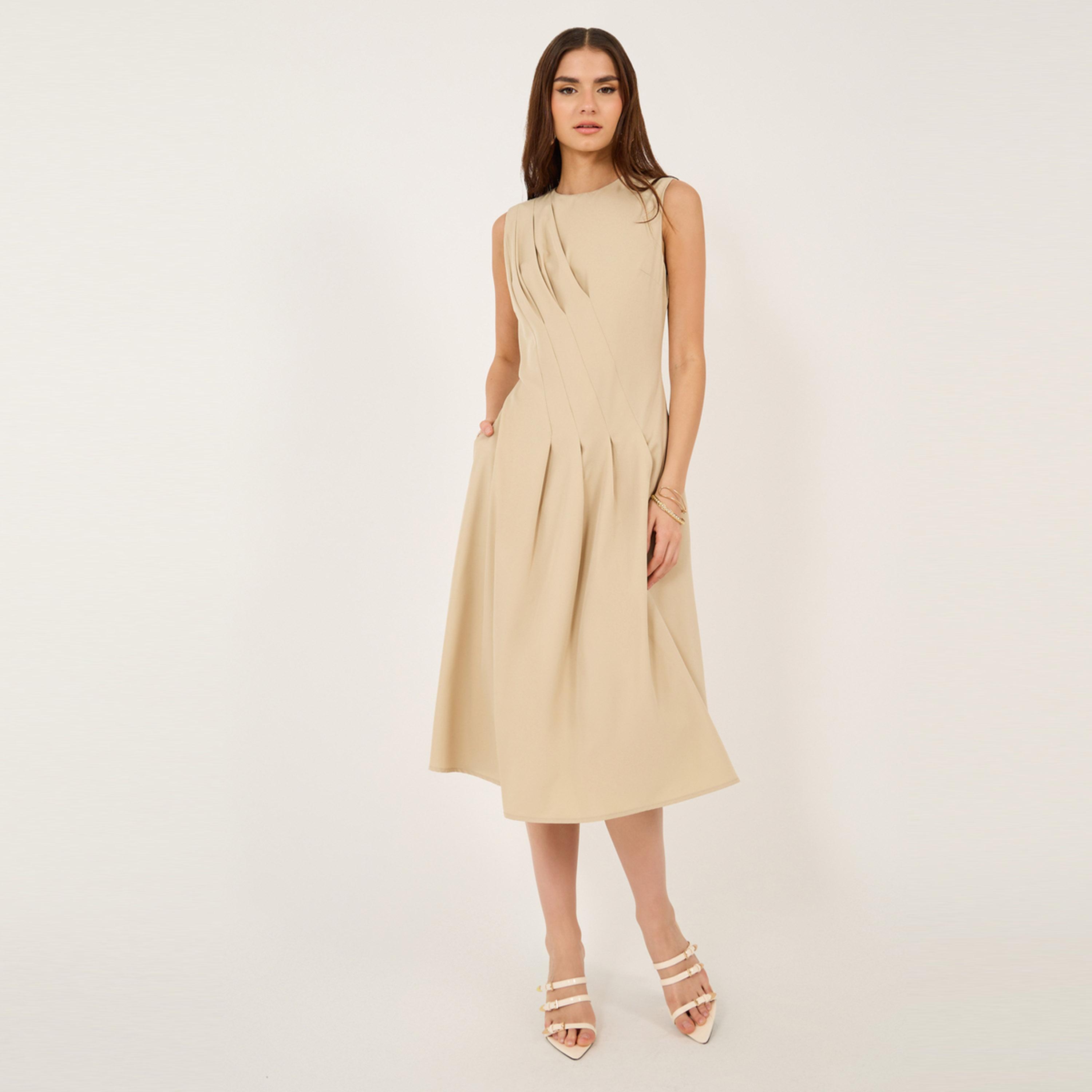 Styli Plain Sleeveless A-Line Midi Dress-women-clothing-dresses-image-2