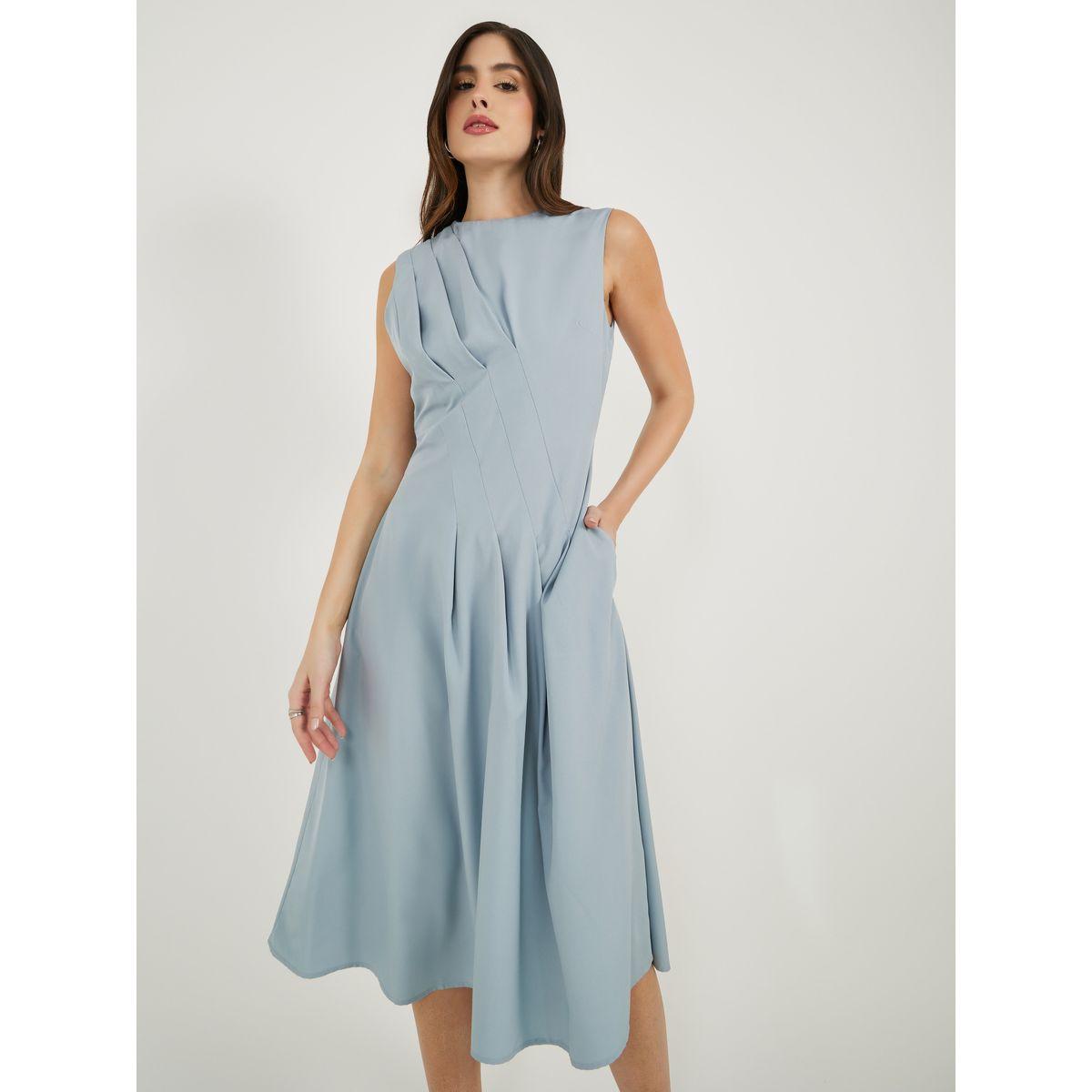 فستان ميدي بدون أكمام مع تفاصيل محزوزة-women-clothing-dresses-image-1