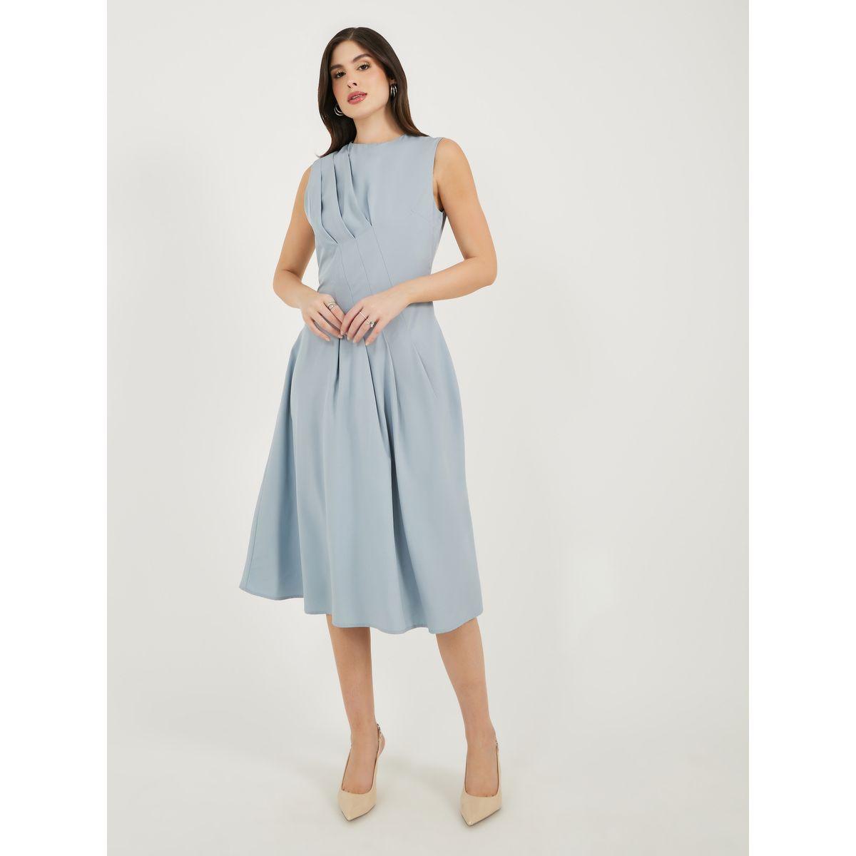 فستان ميدي بدون أكمام مع تفاصيل محزوزة-women-clothing-dresses-image-2