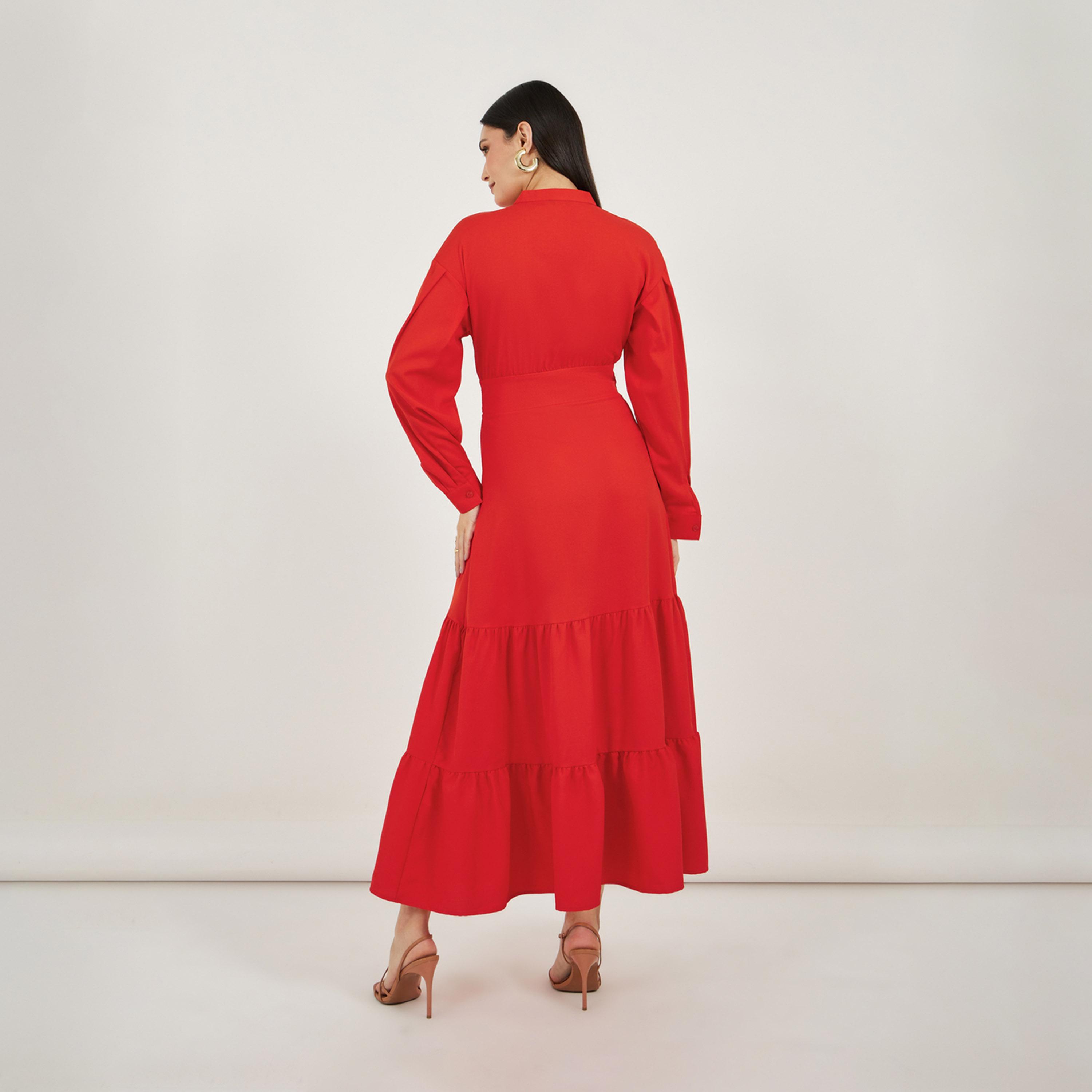 Styli Notch Neck Tiered Maxi Dress with Tie-Up Belt-women-clothing-dresses-image-4
