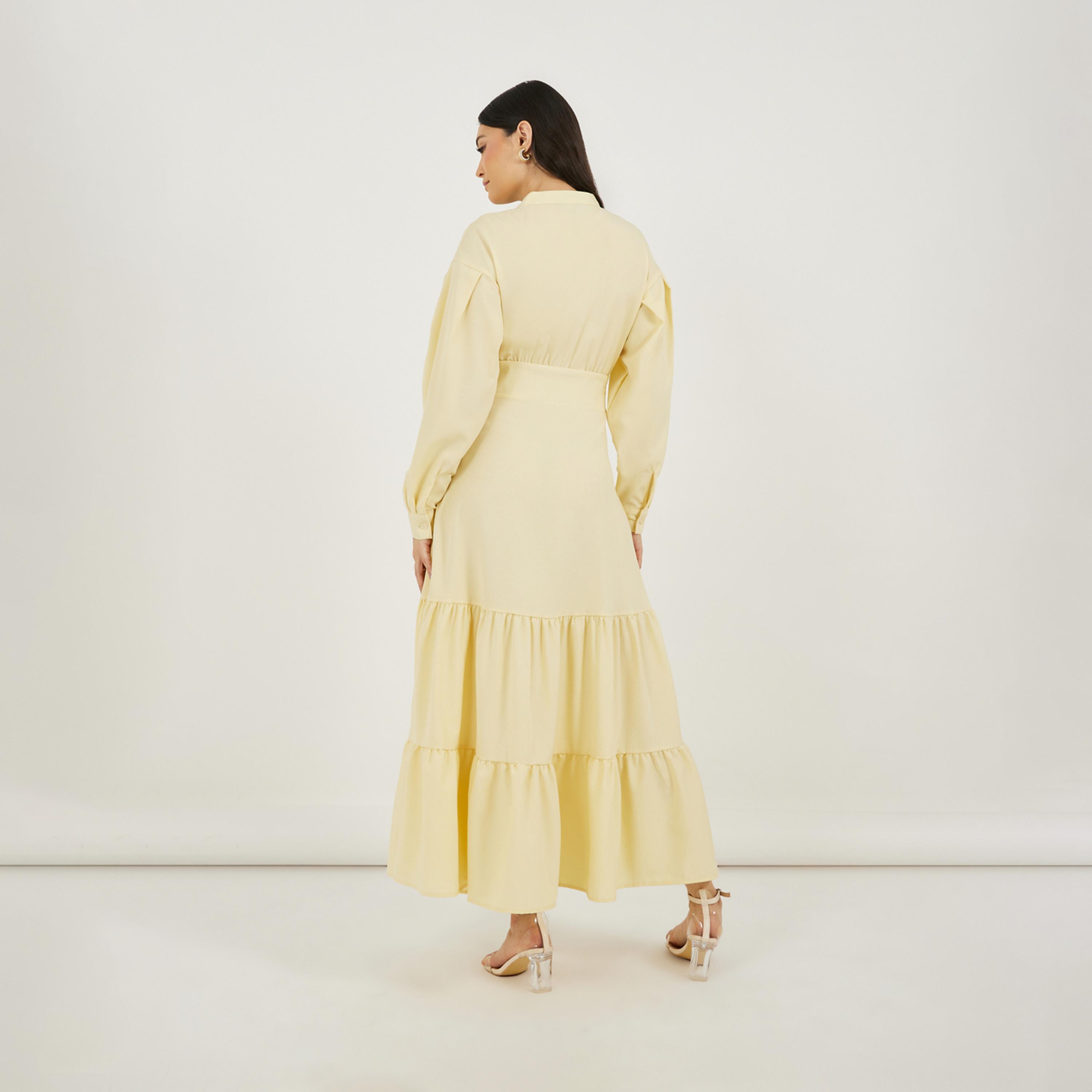 Styli Notch Neck Tiered Maxi Dress with Tie-Up Belt-women-clothing-dresses-image-6