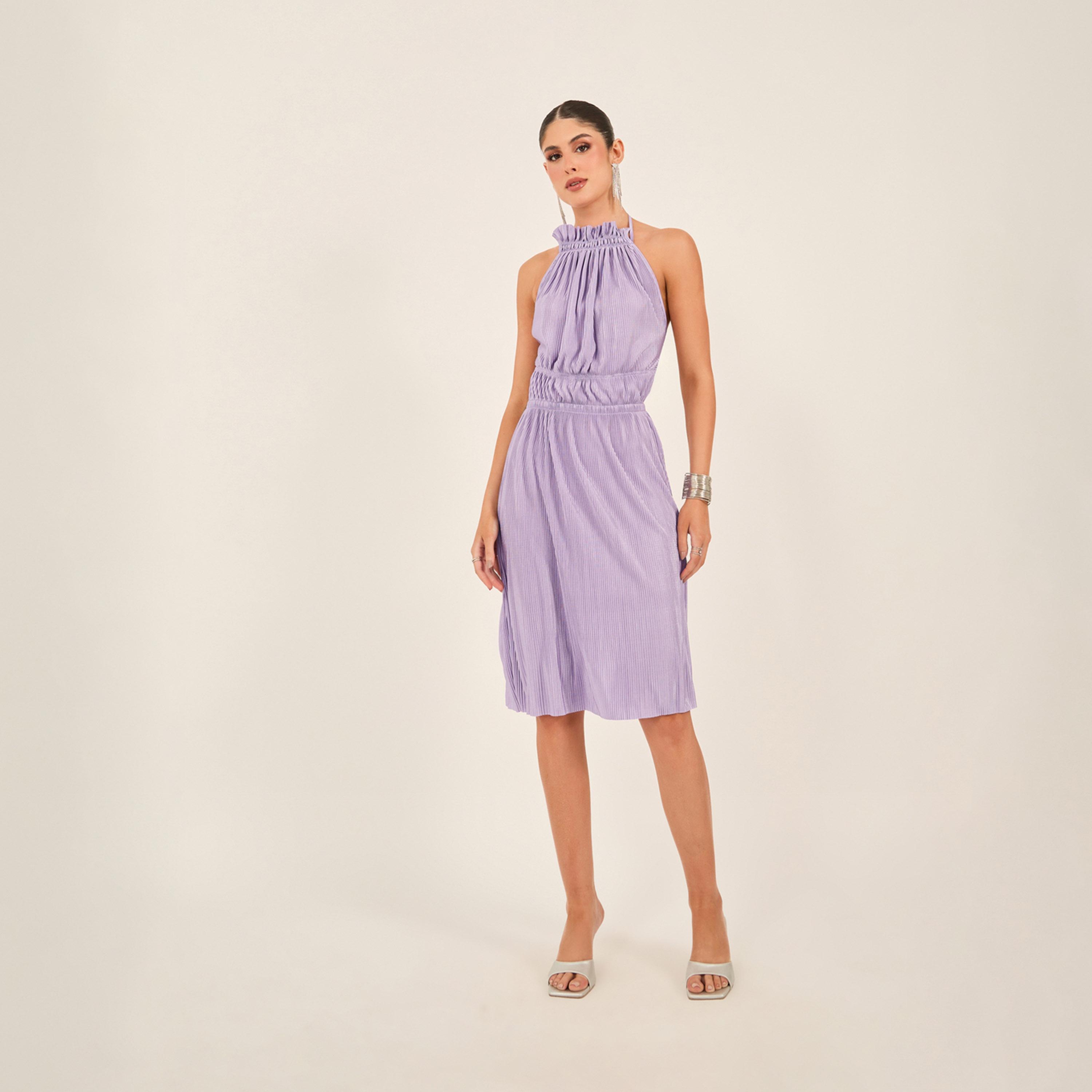ستايلي - فستان بقصّة A بدون أكمام وبطول الركبة-women-clothing-dresses-image-2